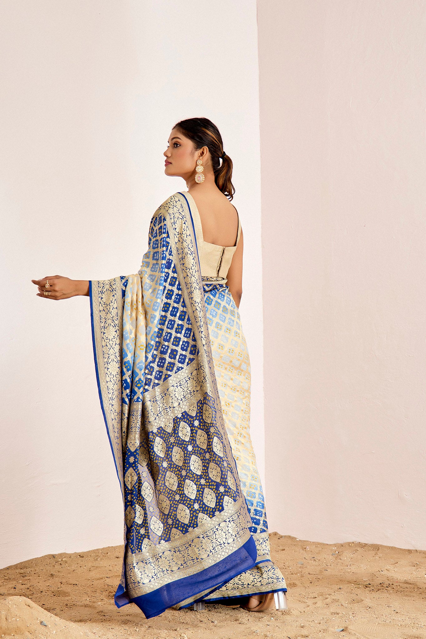 BLUE OMBRE BANARASEE BANDHANI SAREE