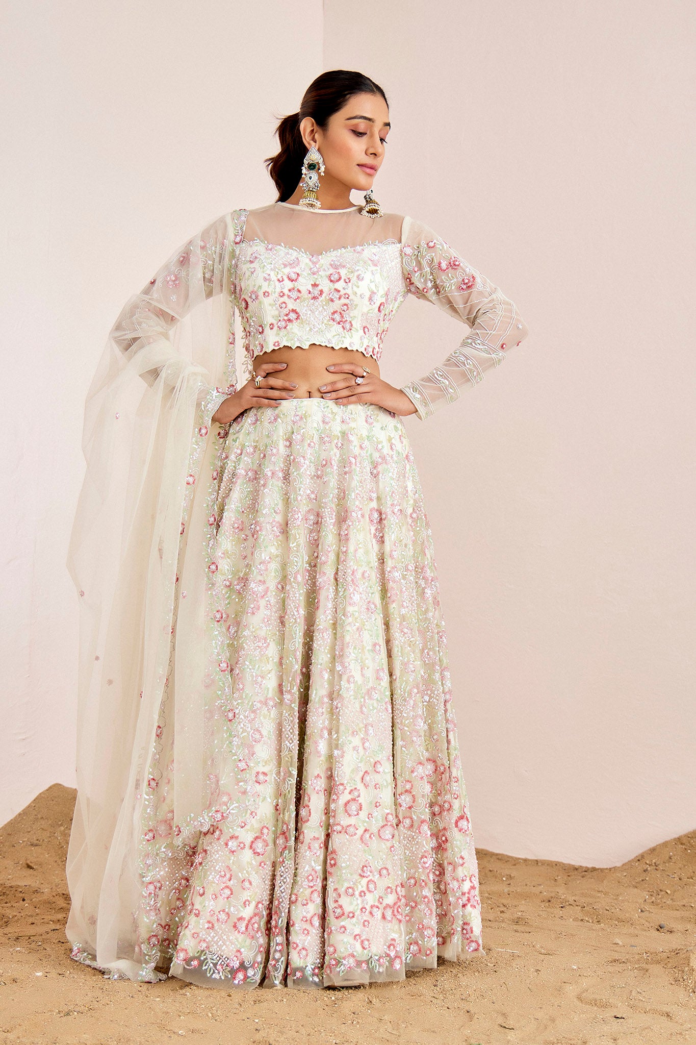 OFF WHITE OMBRE SEQUIN LEHENGA SET