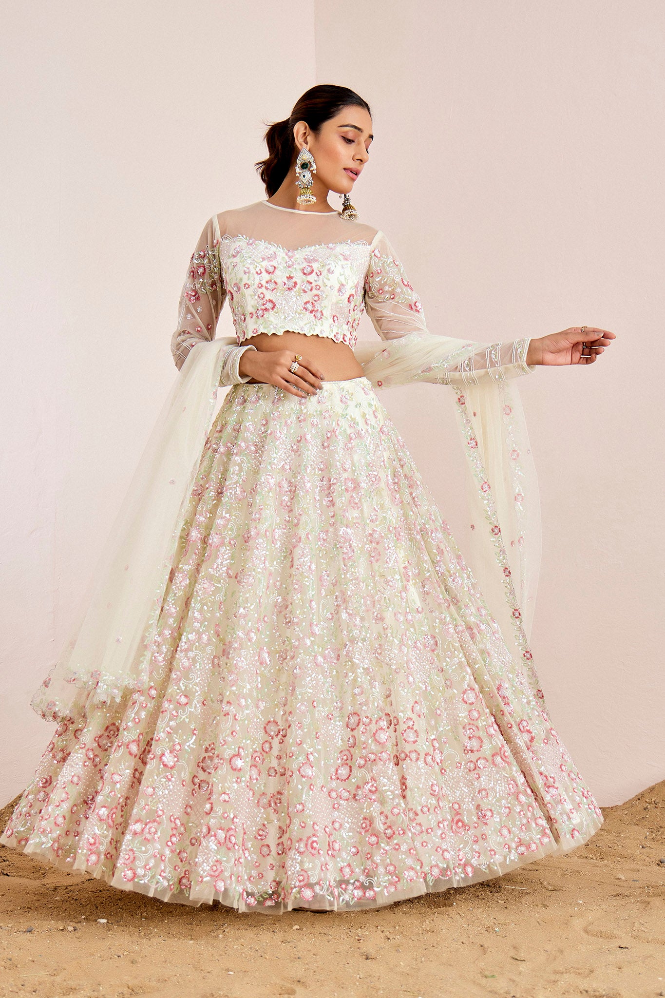 OFF WHITE OMBRE SEQUIN LEHENGA SET