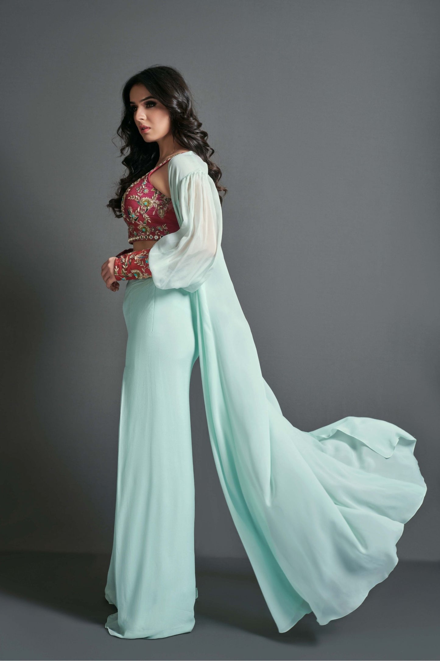 Powder blue and coral jacket set