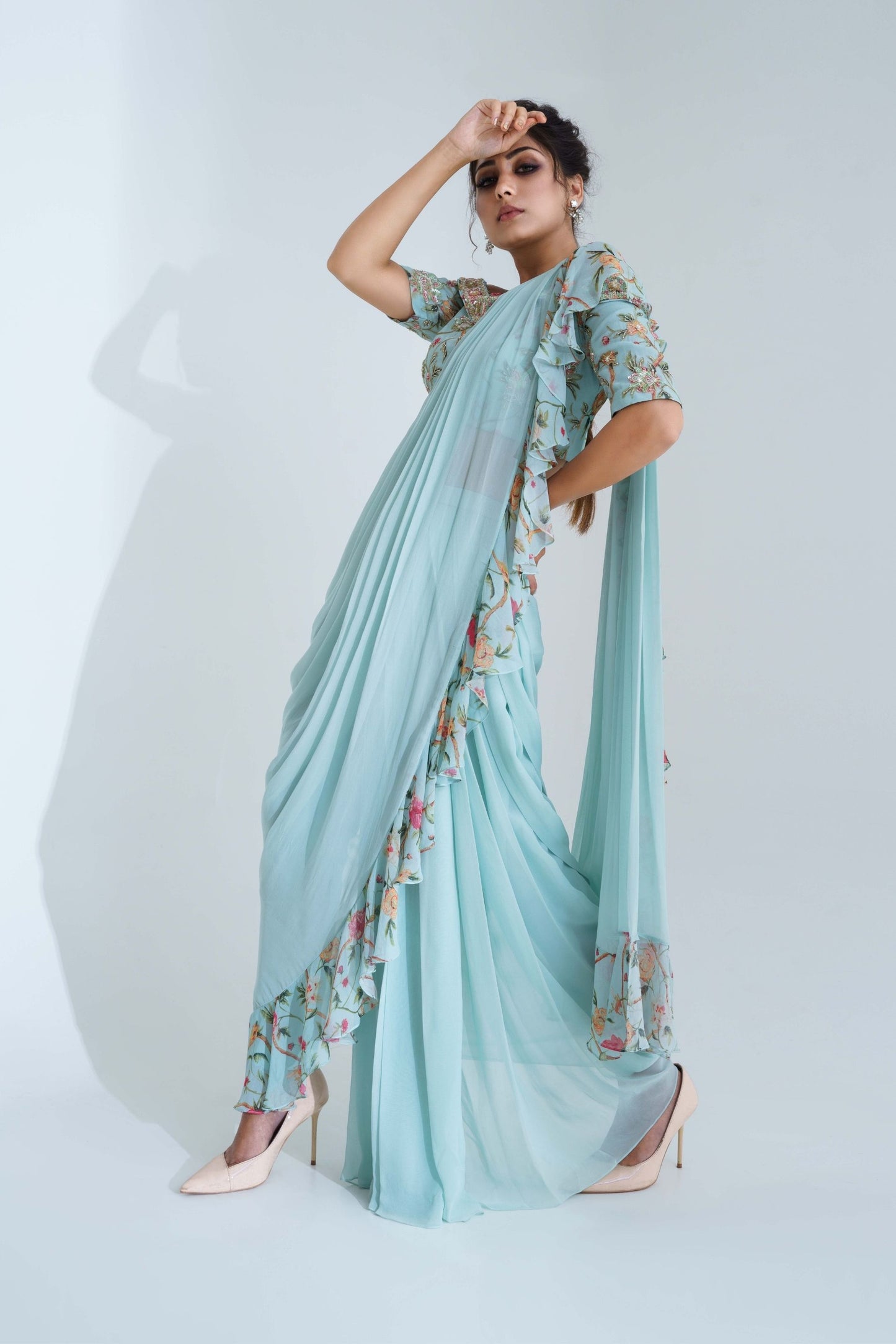 Light Blue Georgette Drape Saree