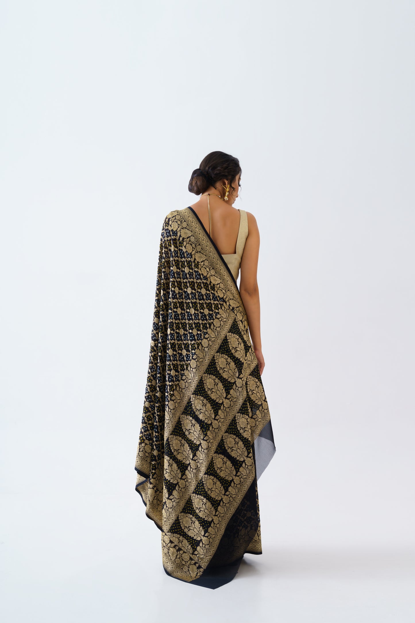 Black Banarasee bandhani saree