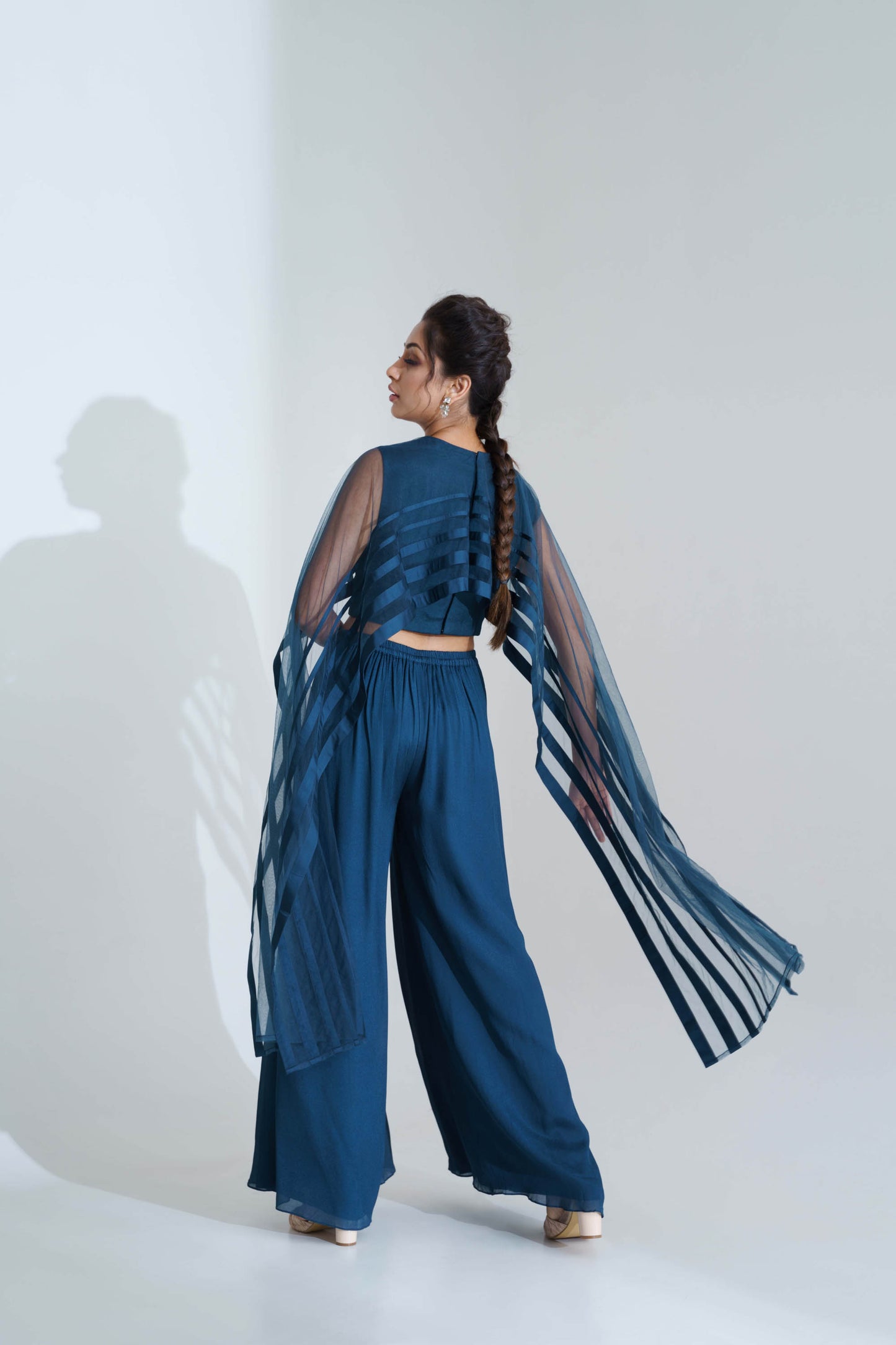 Blue Pleated Pant Set