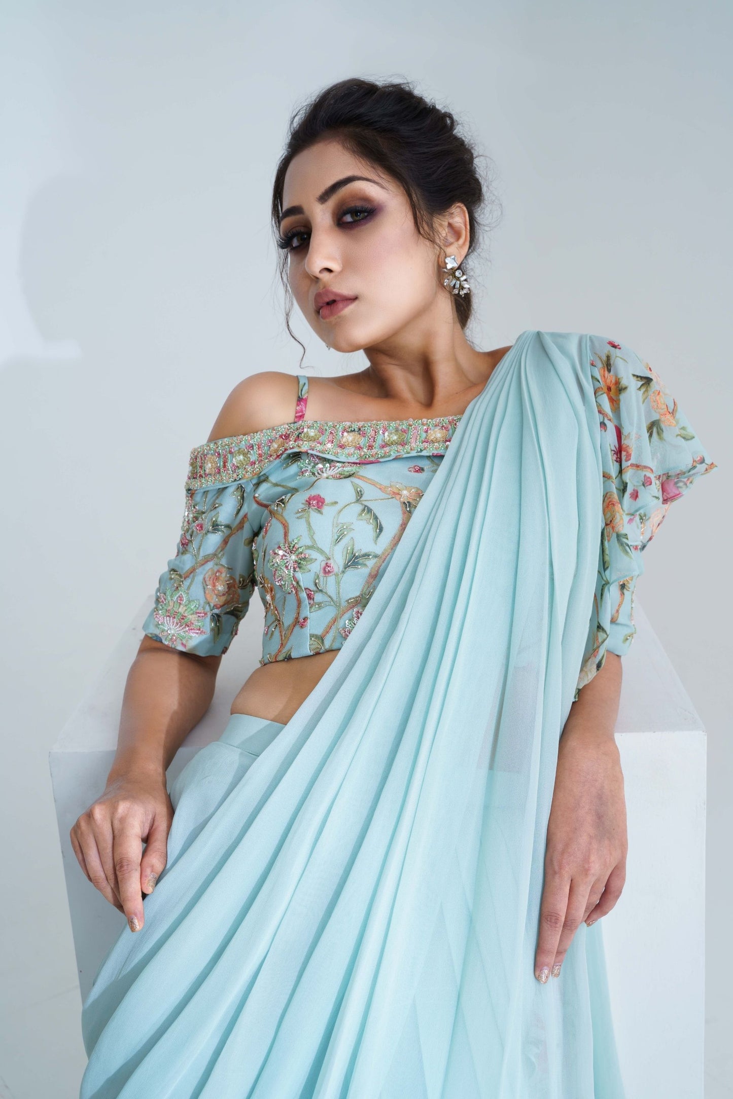 Light Blue Georgette Drape Saree