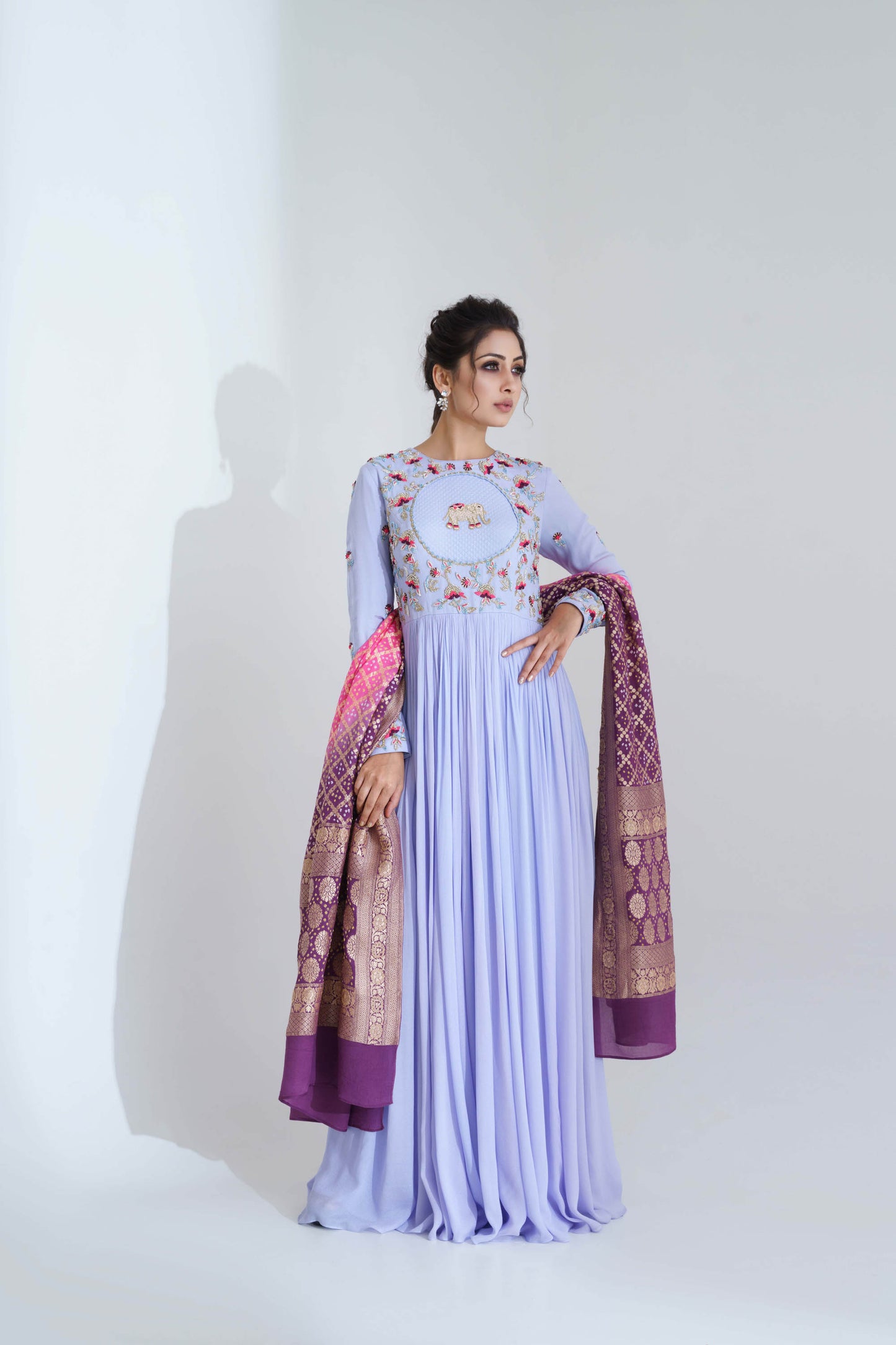 Lilac Hand Embroidered Anarkali Set