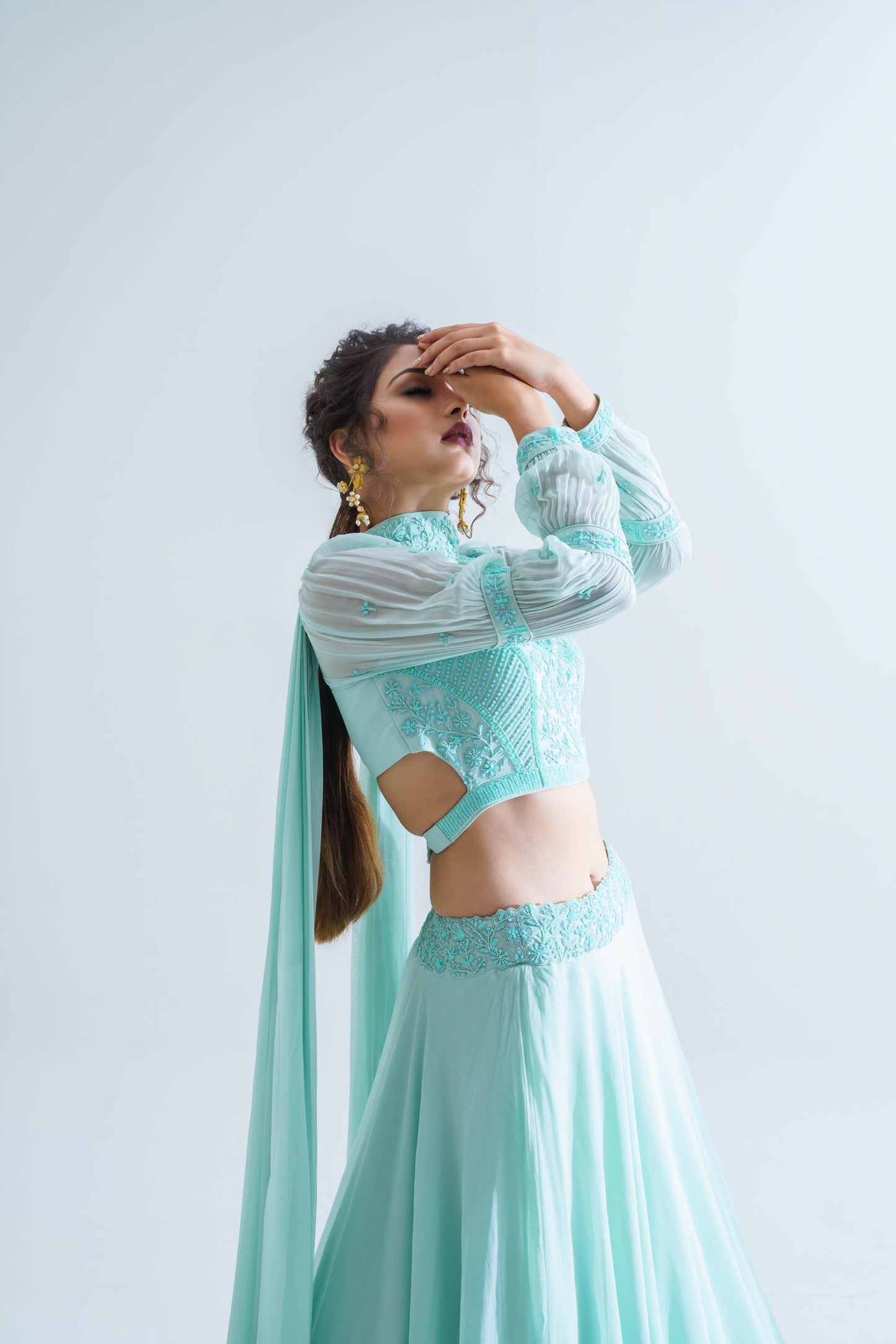 Powder Blue Pearl Embroidered Lehenga Set