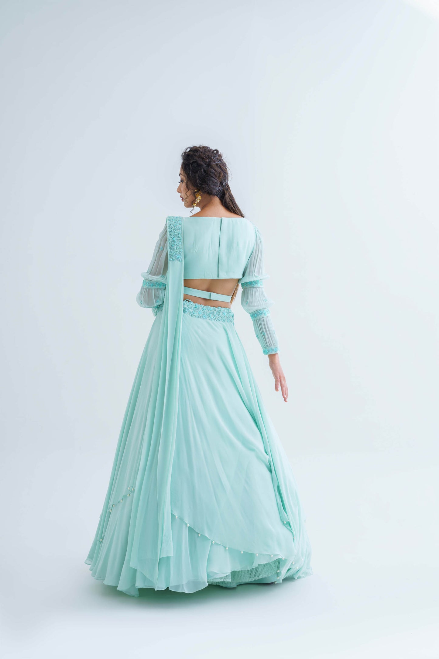 Powder Blue Pearl Embroidered Lehenga Set