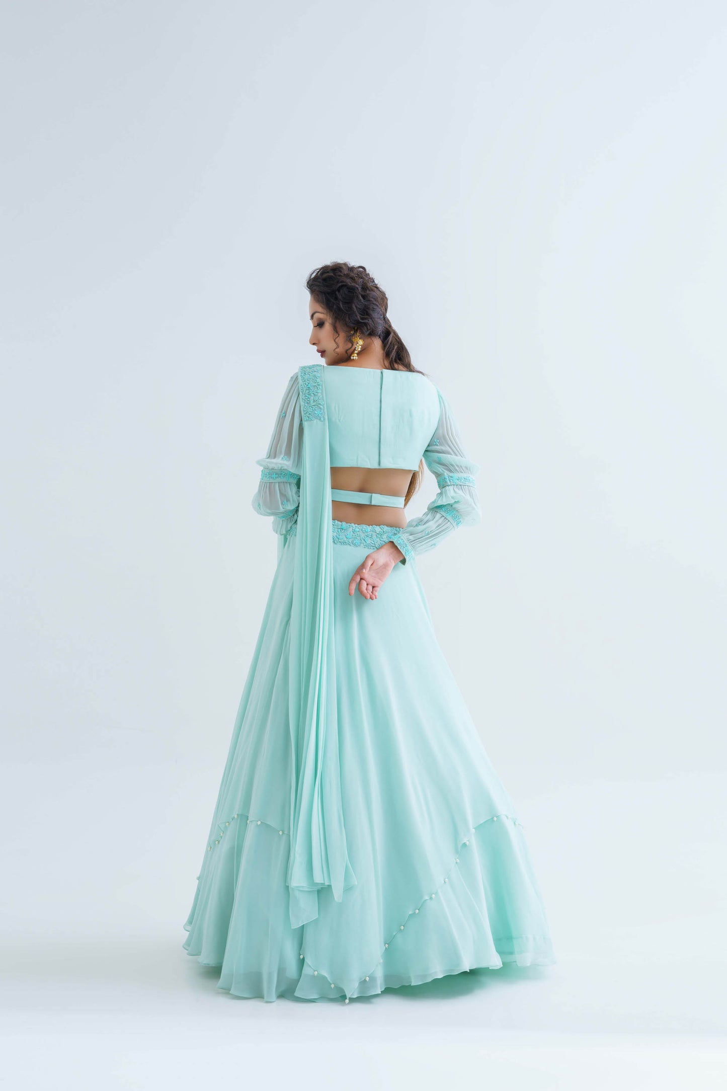 Powder Blue Pearl Embroidered Lehenga Set