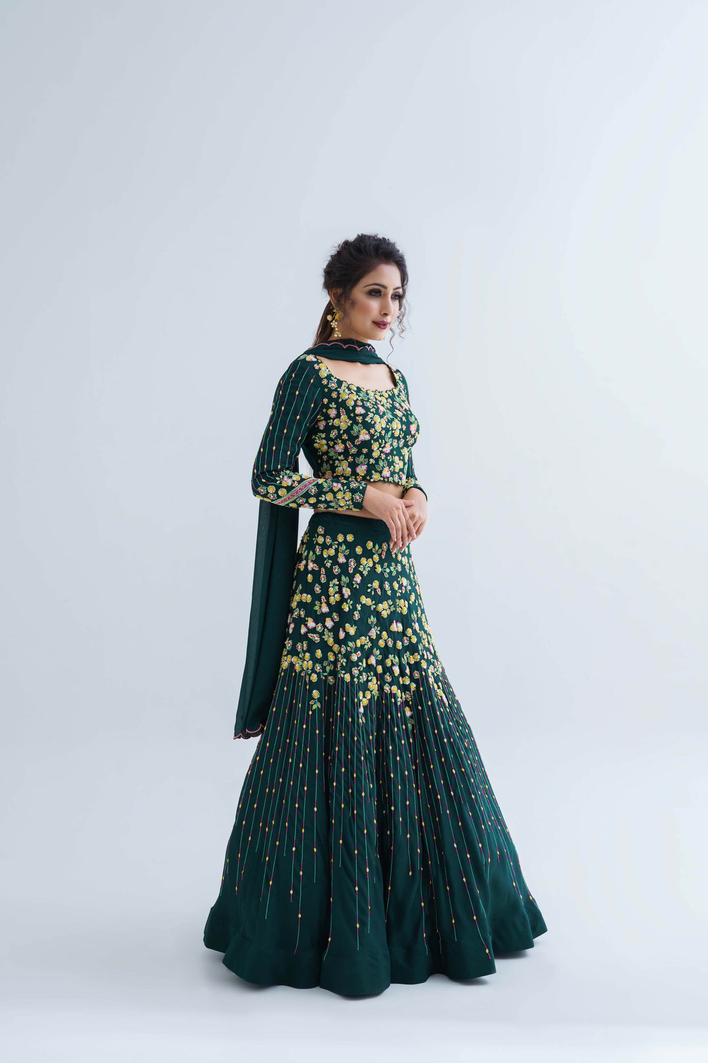 Green Georgette Crepe Lehenga Set