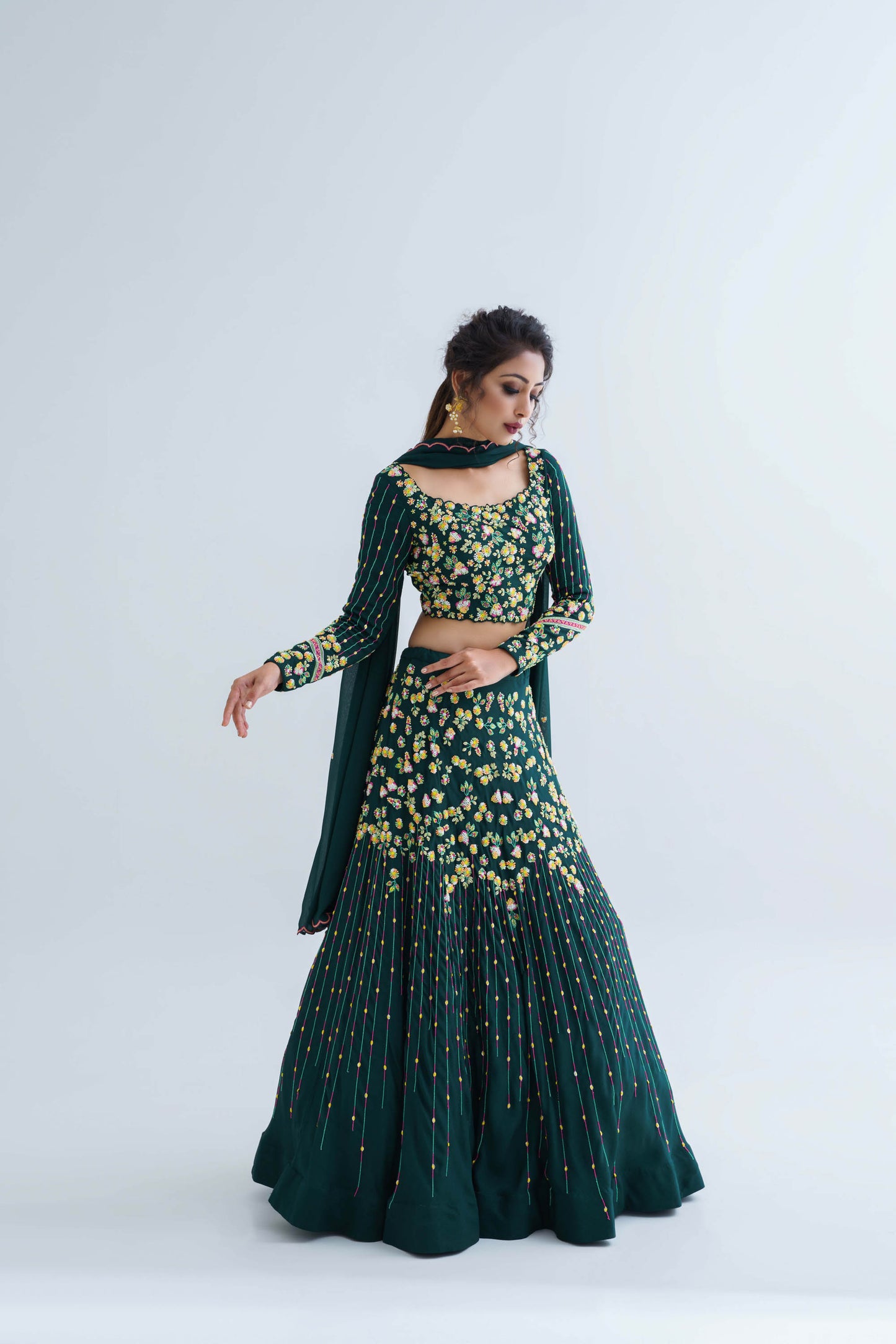 Green Georgette Crepe Lehenga Set