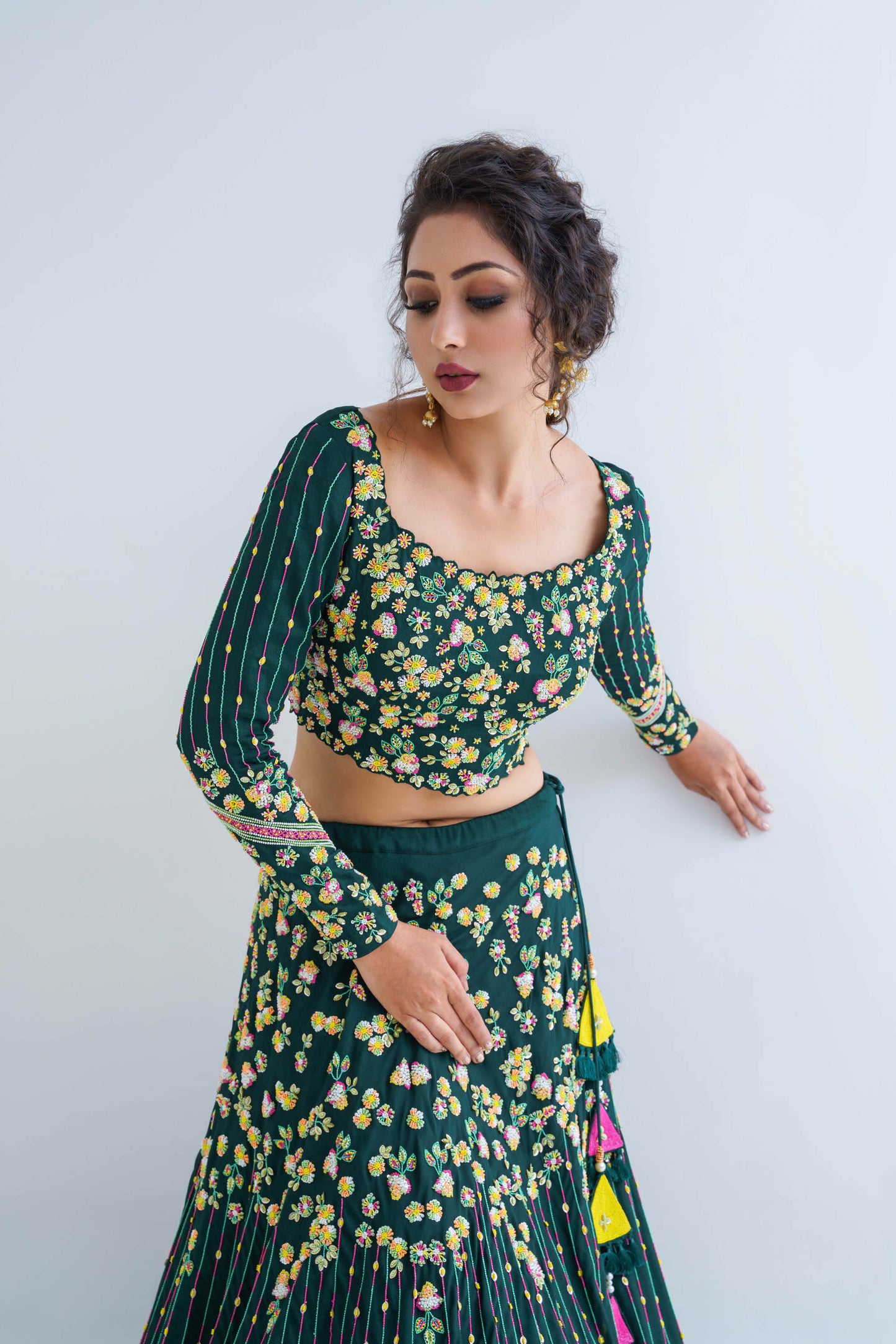 Green Georgette Crepe Lehenga Set