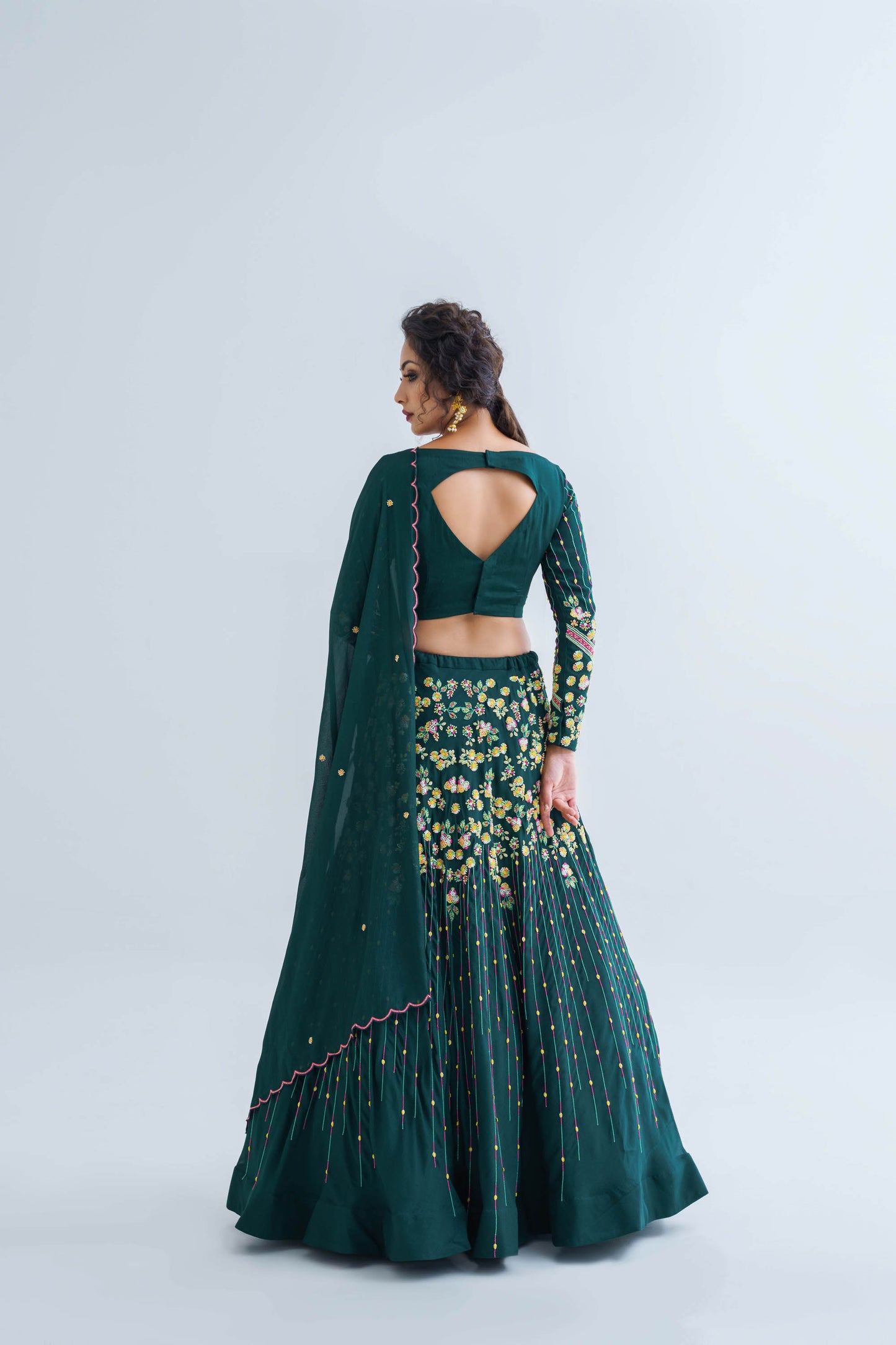 Green Georgette Crepe Lehenga Set