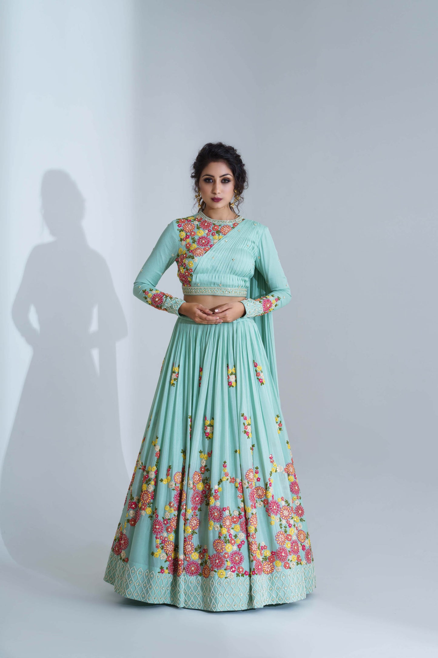 Powder Blue Embroidered Lehenga Set