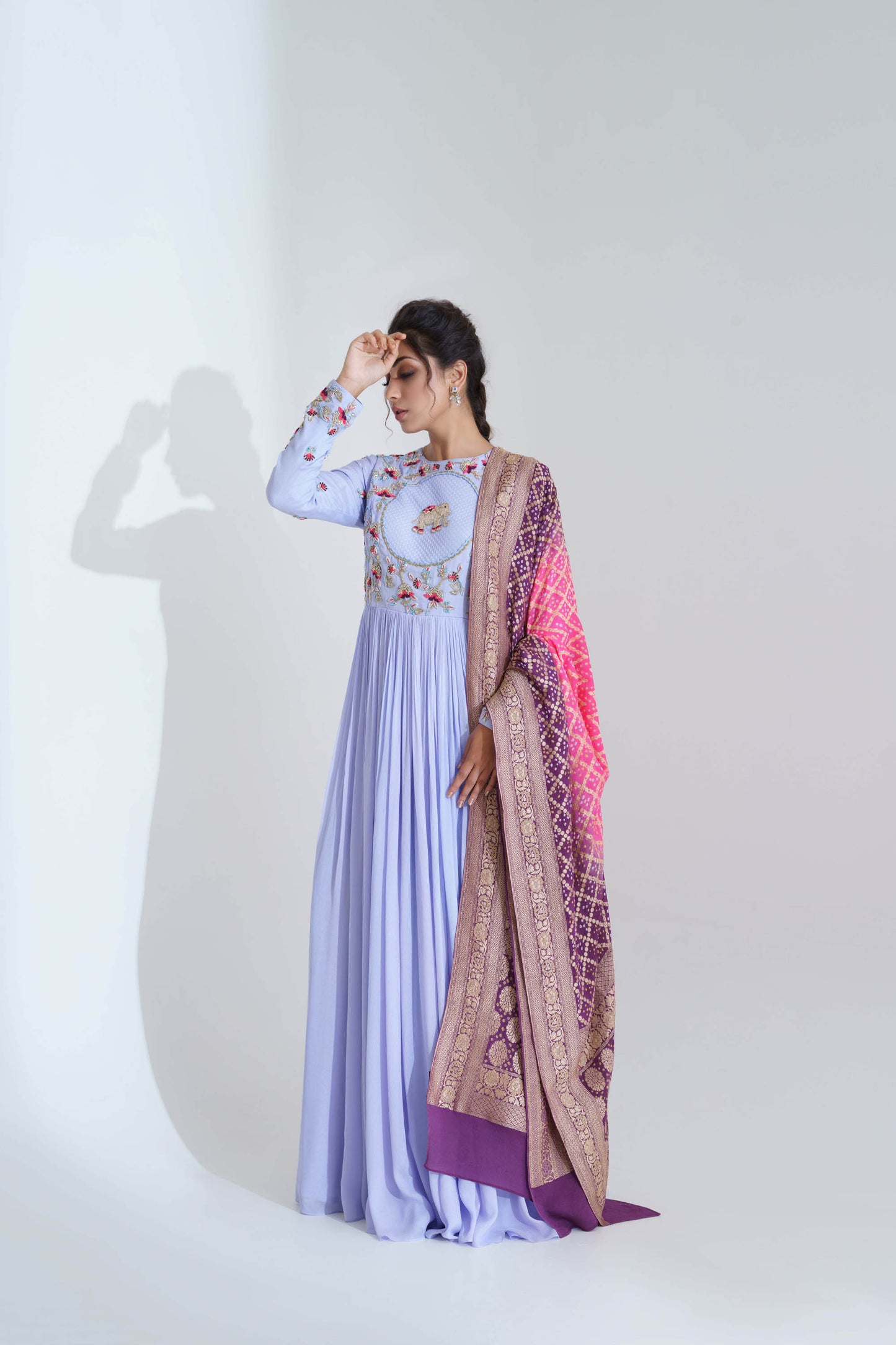 Lilac Hand Embroidered Anarkali Set