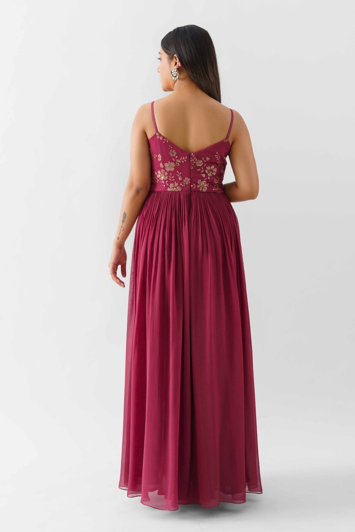 Wine Sequin embroidered Gown