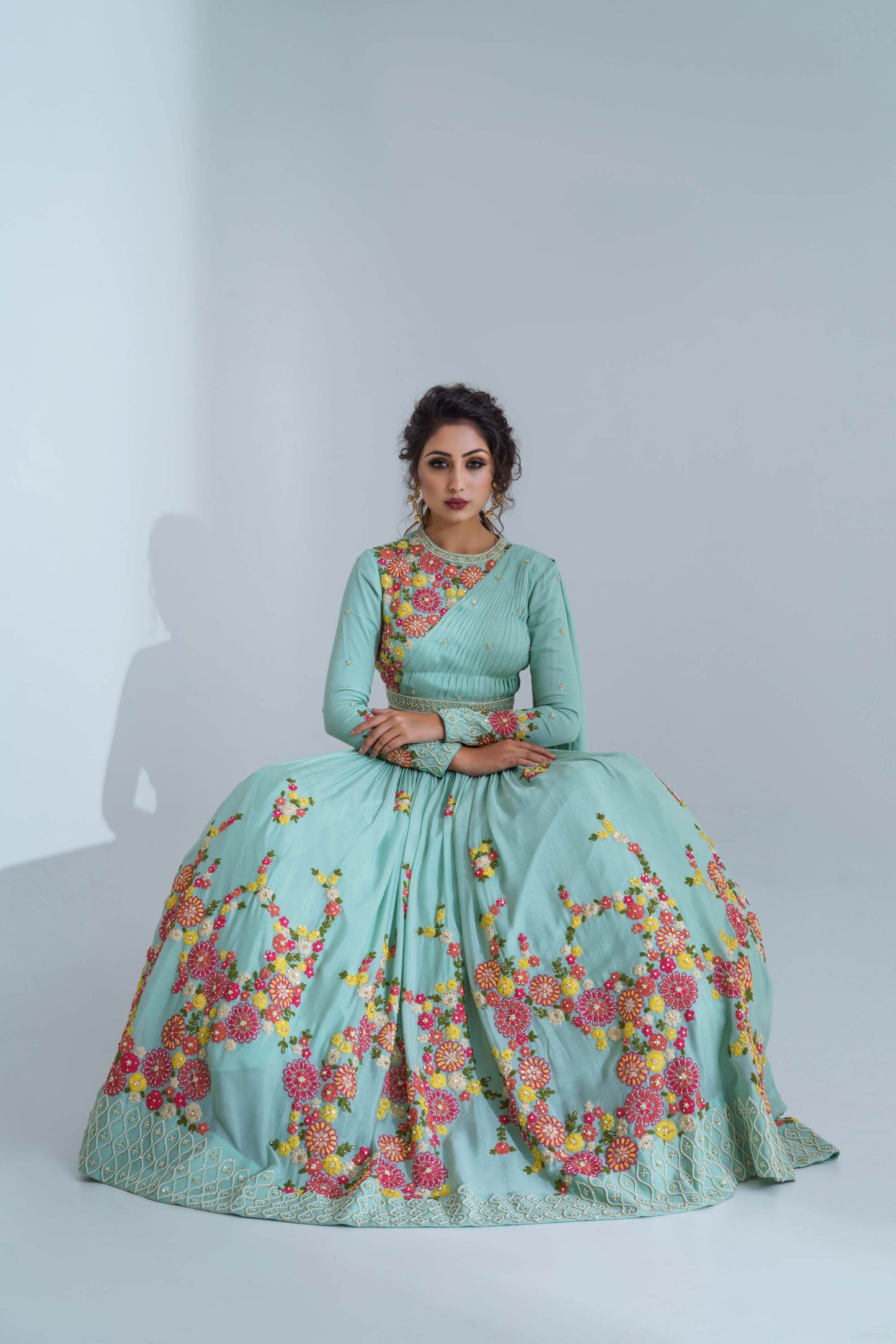 Powder Blue Embroidered Lehenga Set