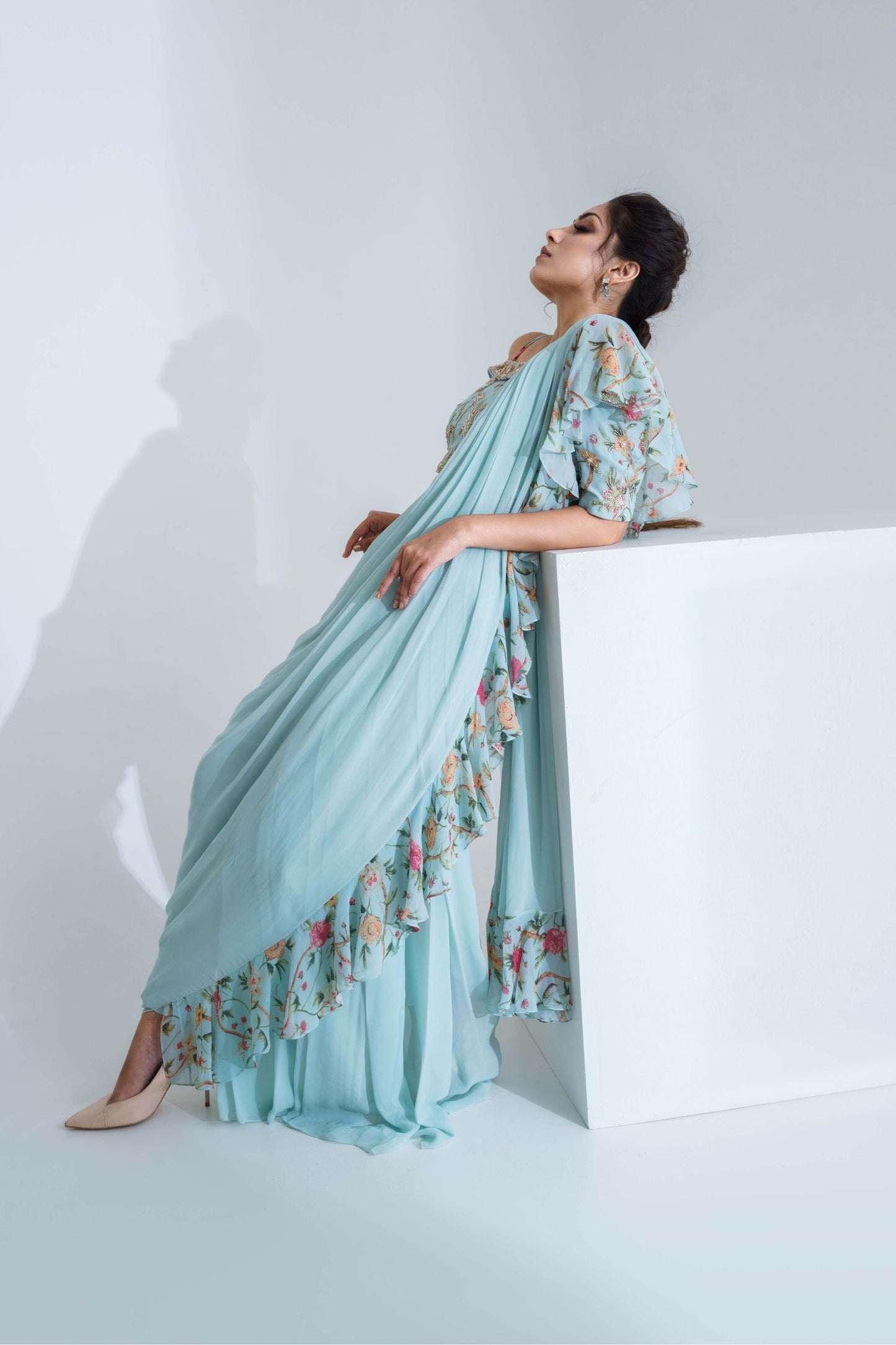 Light Blue Georgette Drape Saree