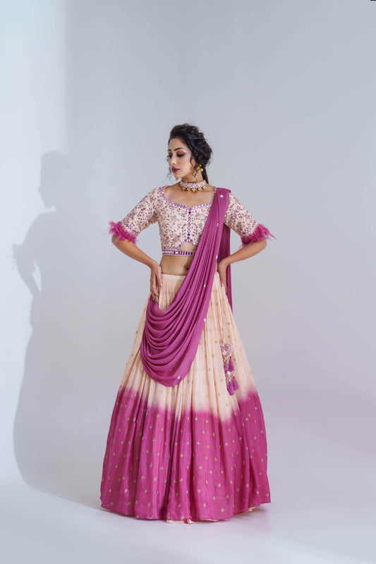 Nude & Mauve Georgette Crepe Lehenga Set