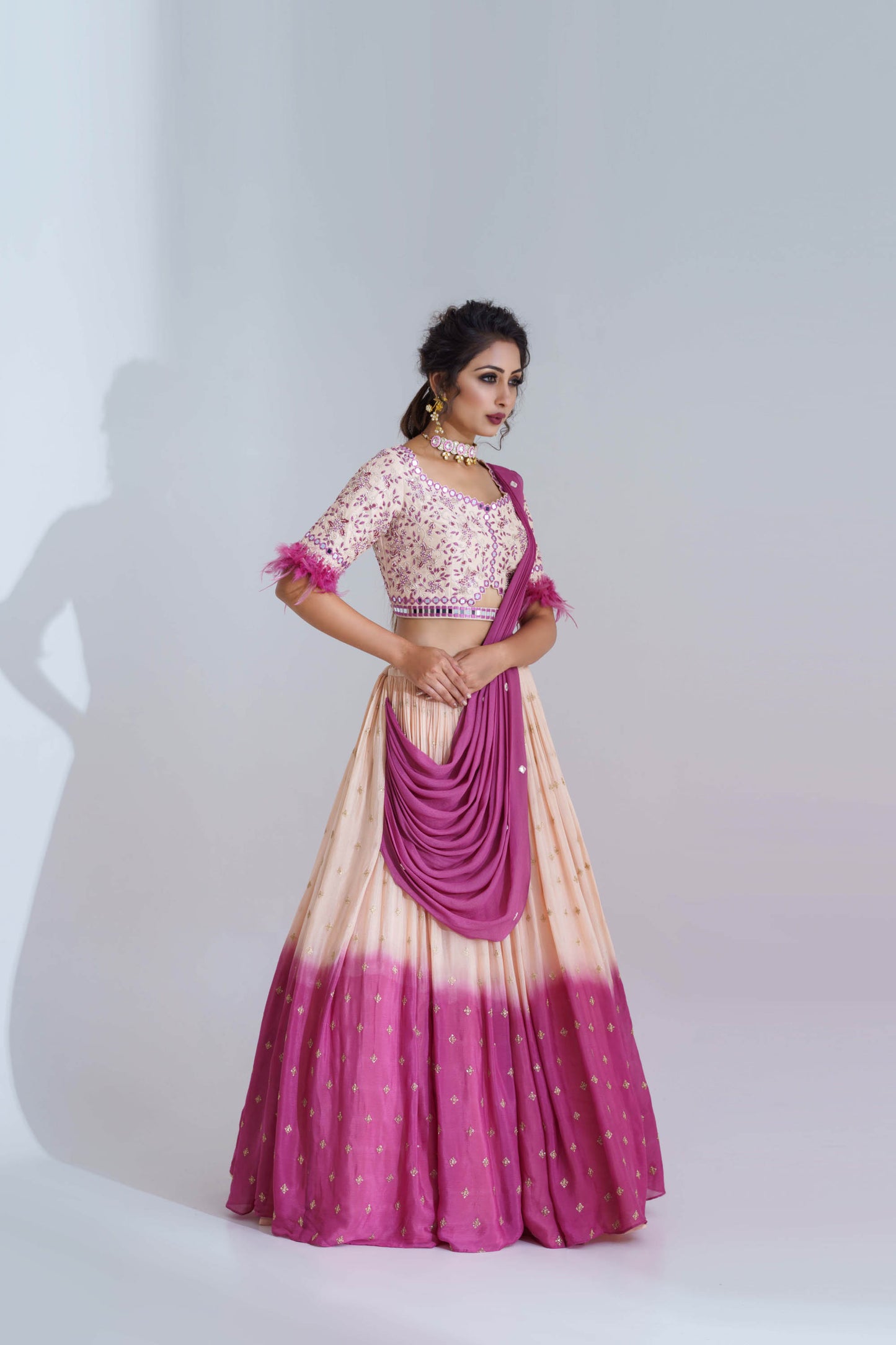 Nude & Mauve Georgette Crepe Lehenga Set