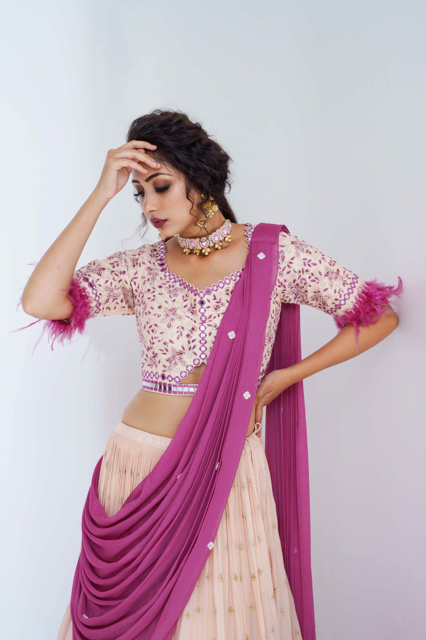 Nude & Mauve Georgette Crepe Lehenga Set