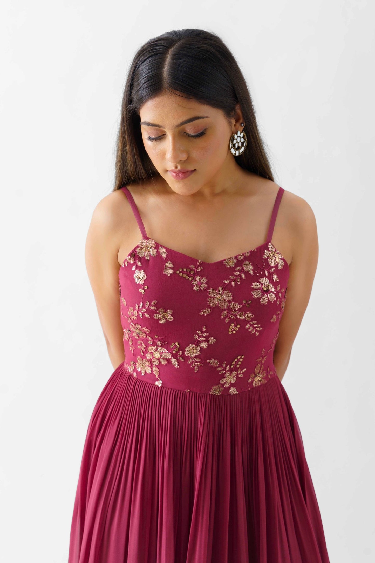 Wine Sequin embroidered Gown