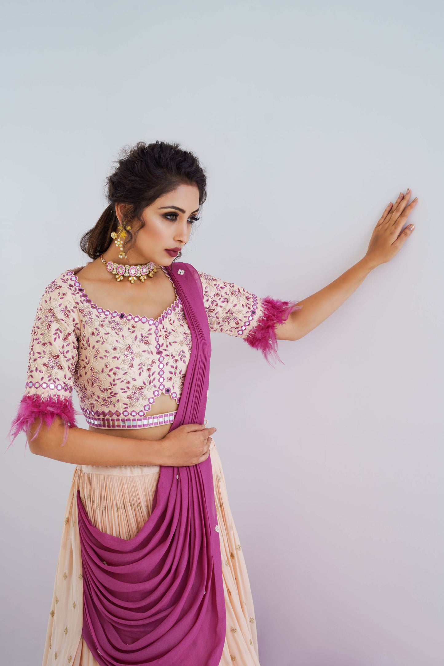 Nude & Mauve Georgette Crepe Lehenga Set