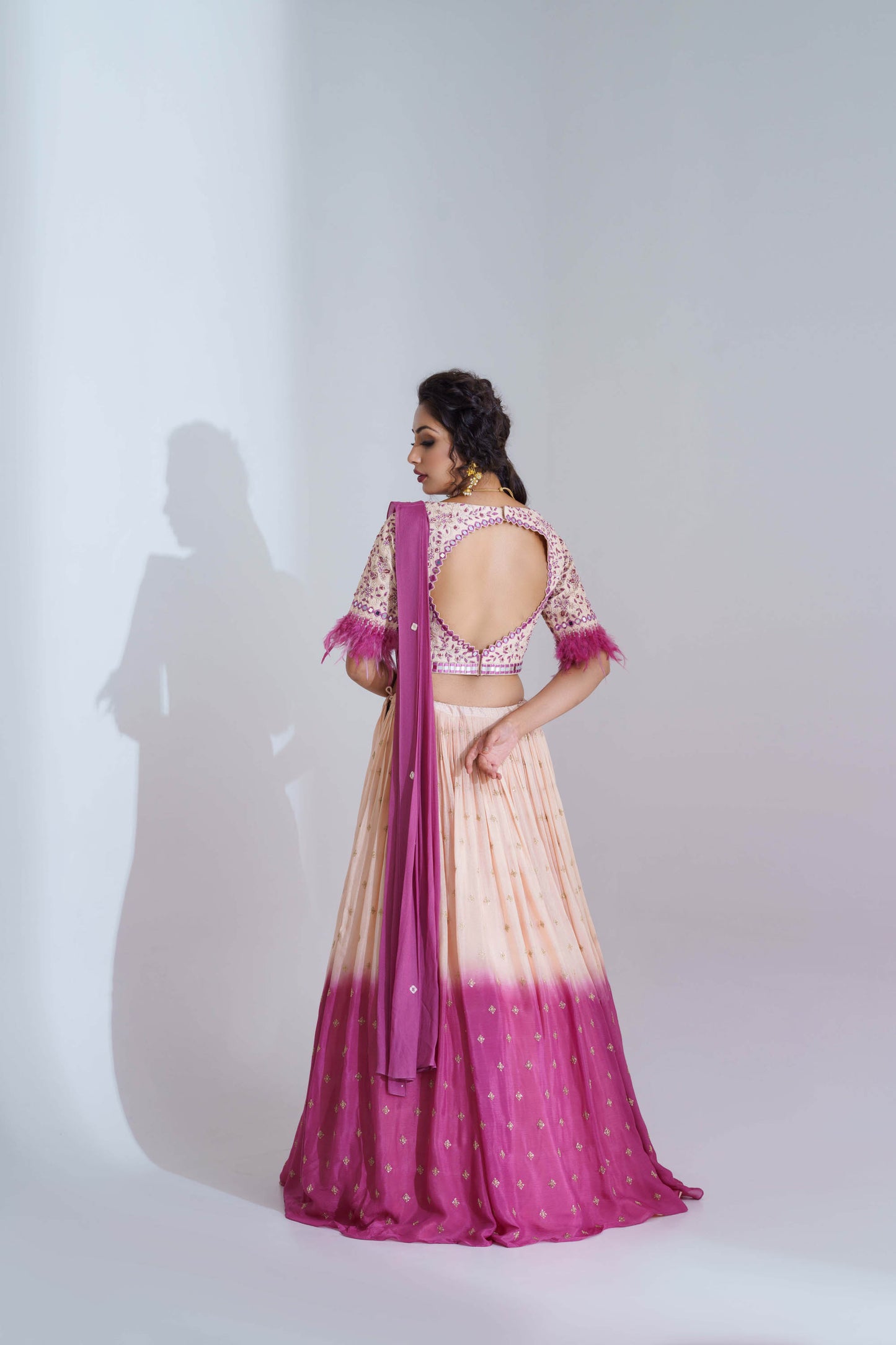 Nude & Mauve Georgette Crepe Lehenga Set