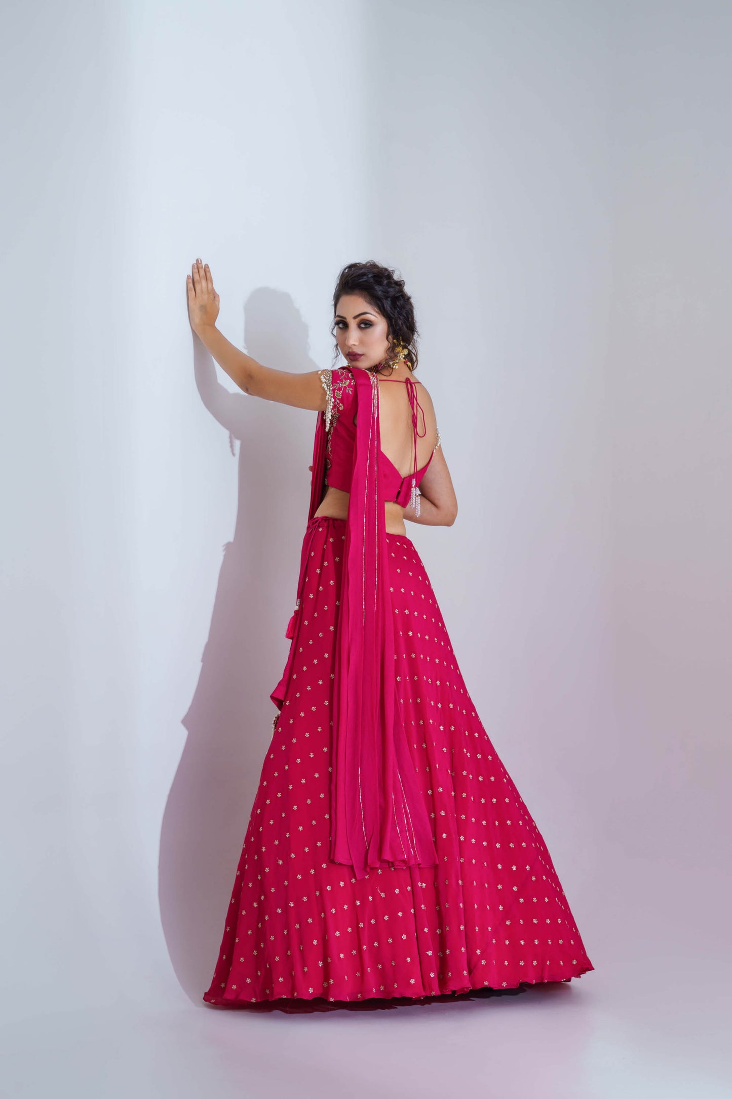 Fuchsia Embroidered Layered Lehenga Set