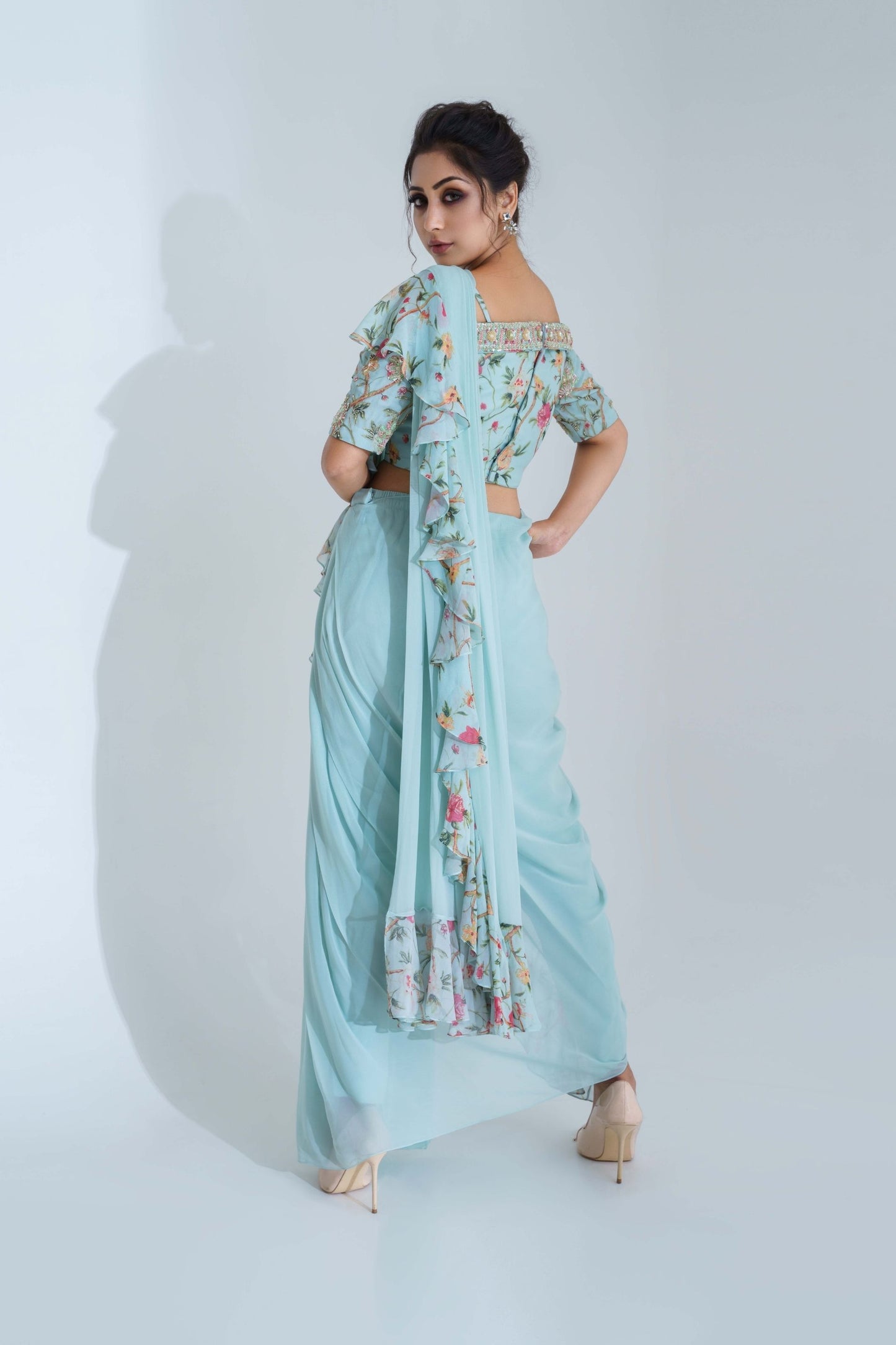 Light Blue Georgette Drape Saree