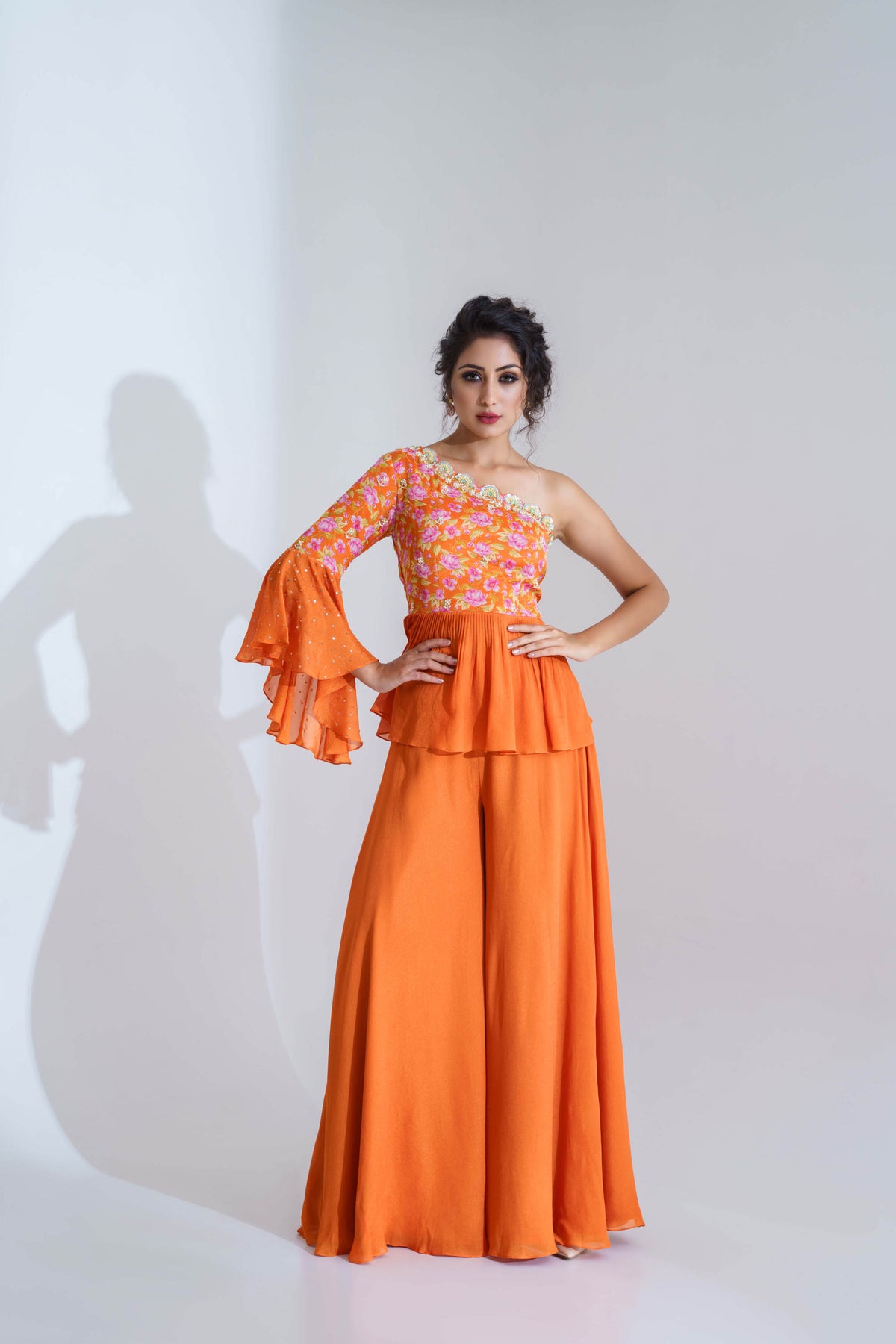Burning Orange Georgette Crepe Flared Pant