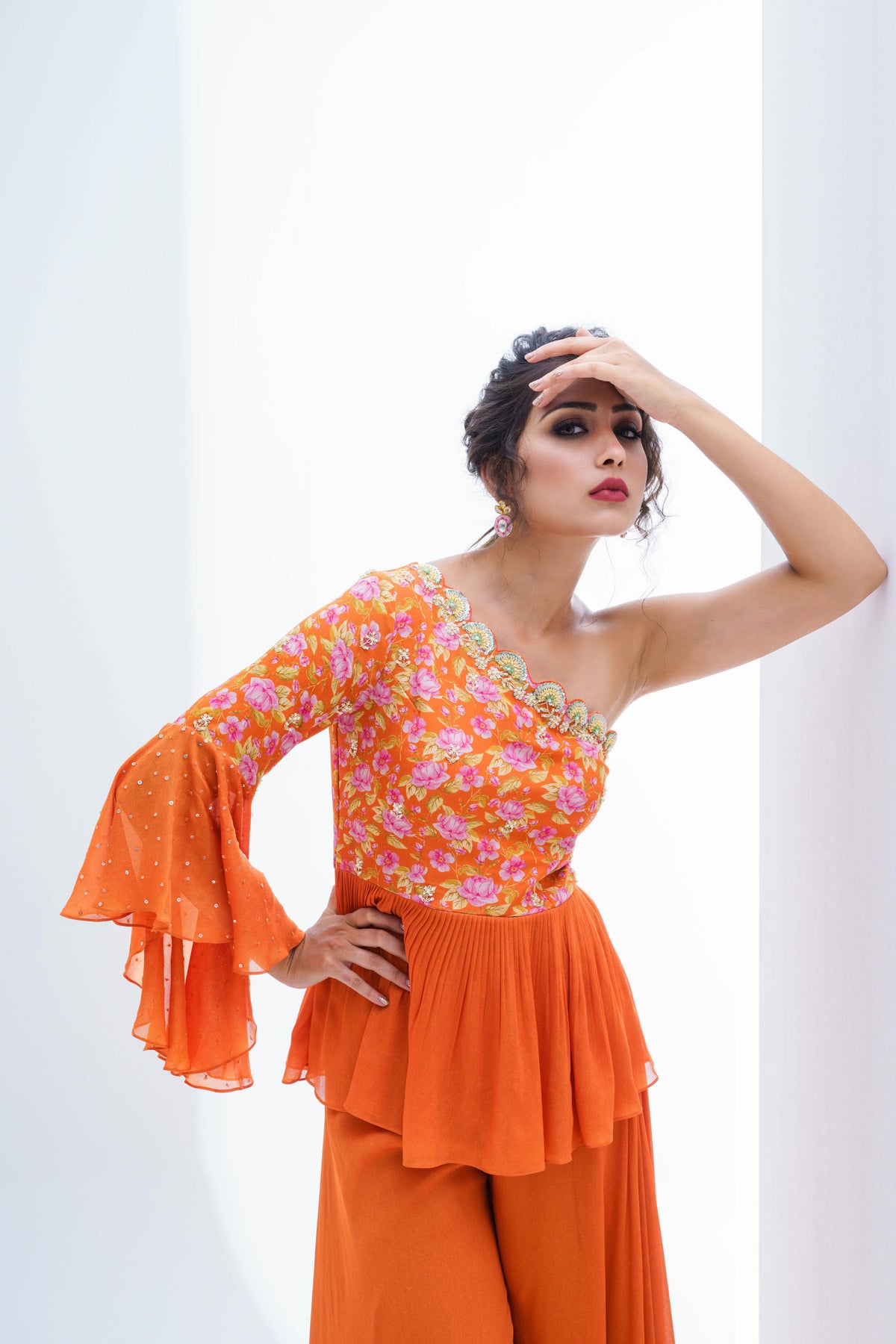 Burning Orange Georgette Crepe Flared Pant