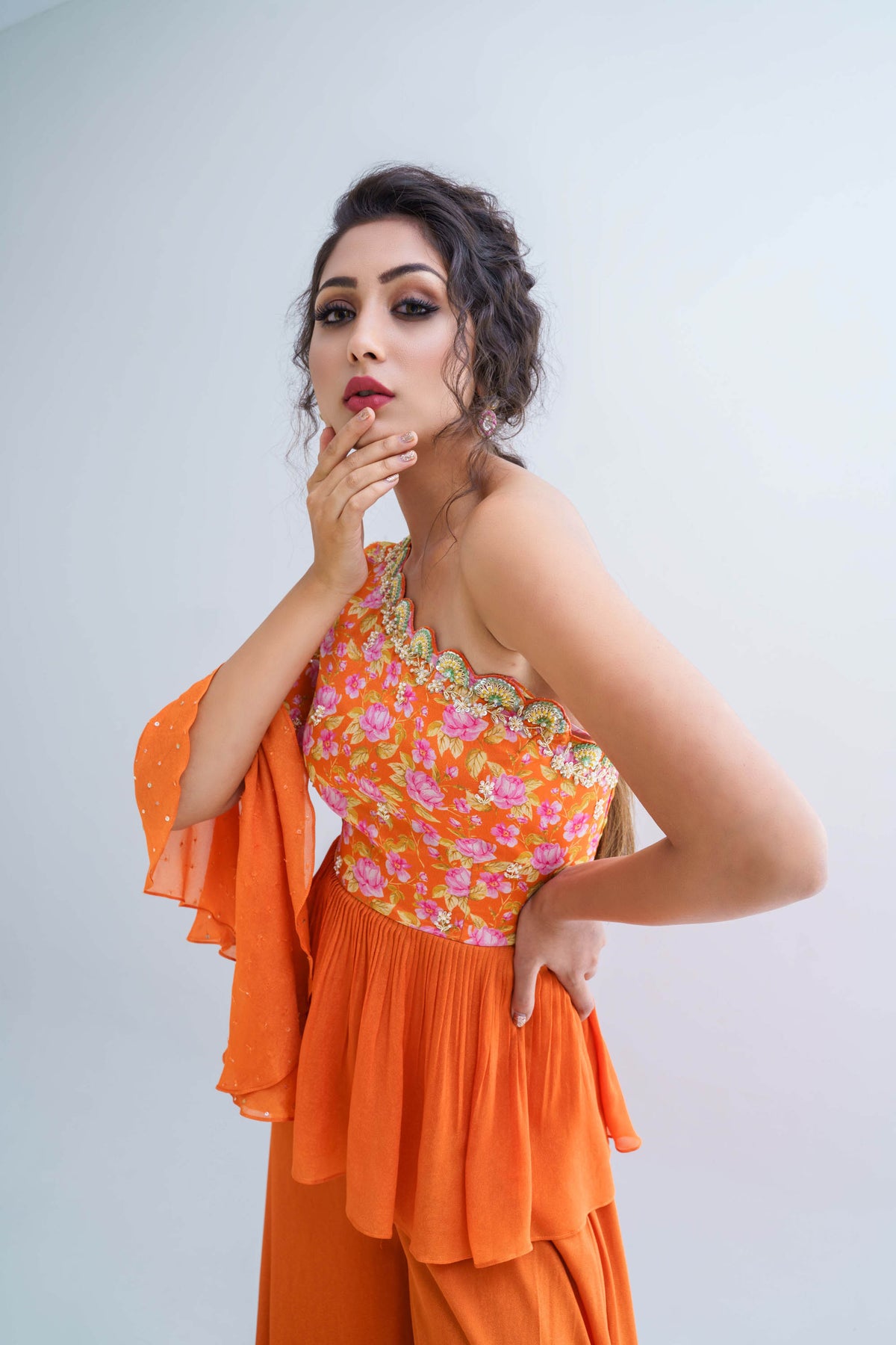 Burning Orange Georgette Crepe Flared Pant