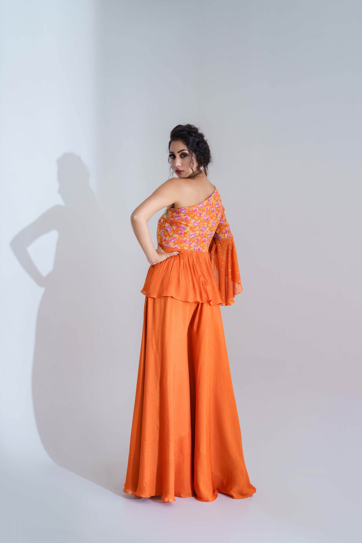 Burning Orange Georgette Crepe Flared Pant