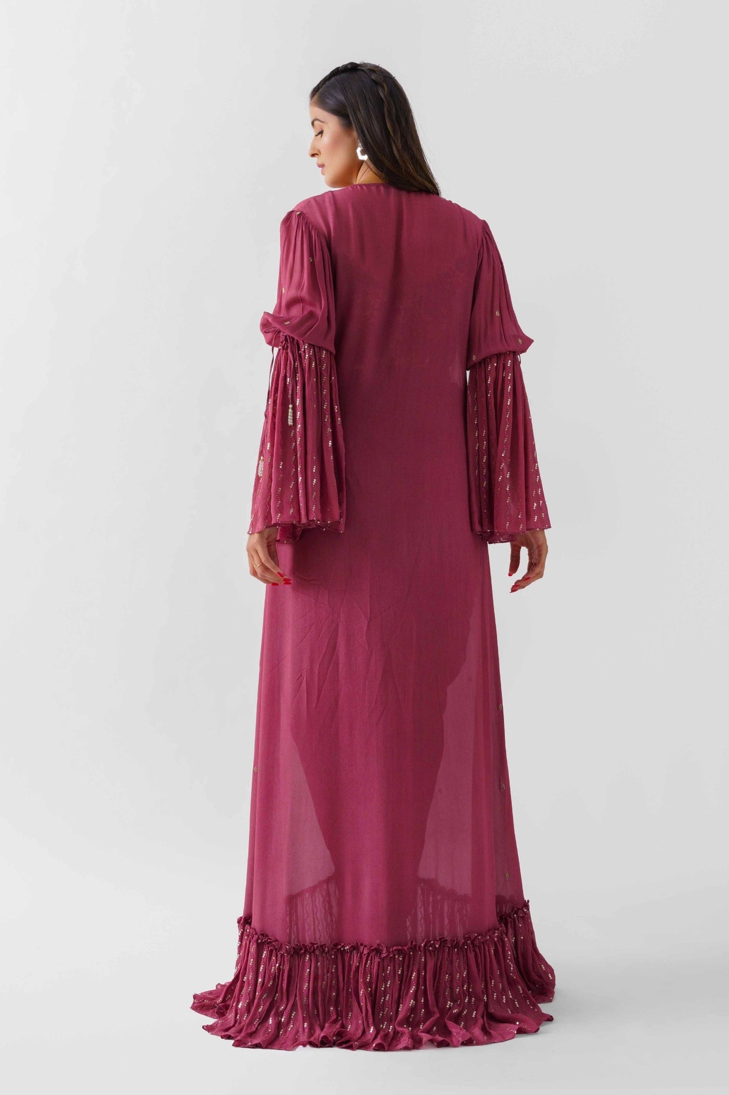 Mauve Drape Dress With Jacket Fusion Set
