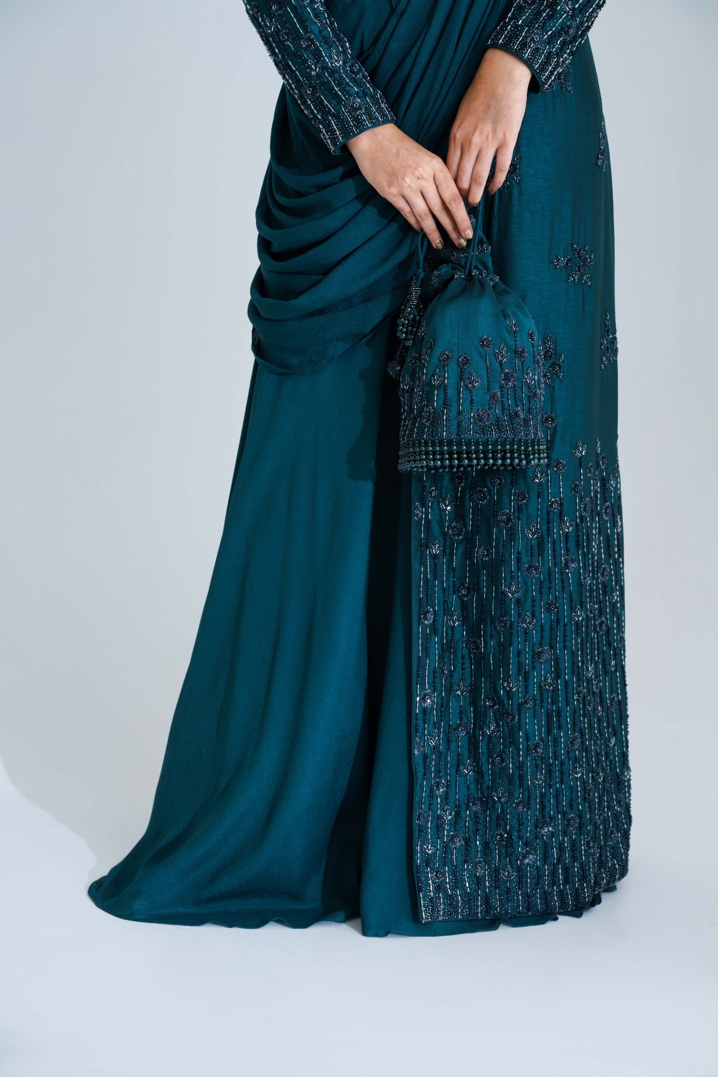 Bottle Green Pre Drape Jacket Saree