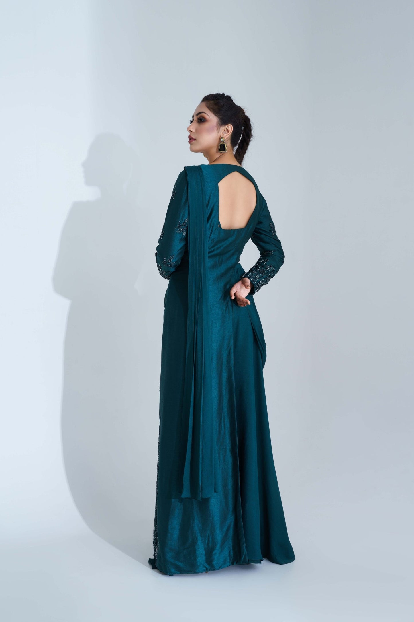 Bottle Green Pre Drape Jacket Saree