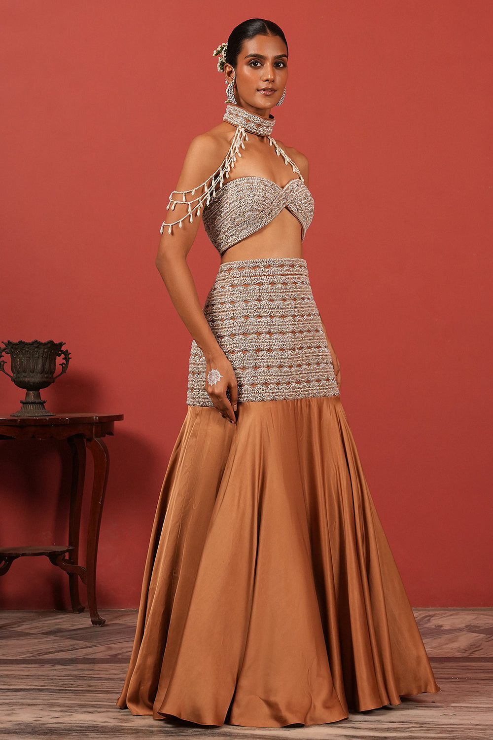 Brown Fusion Lehenga Set