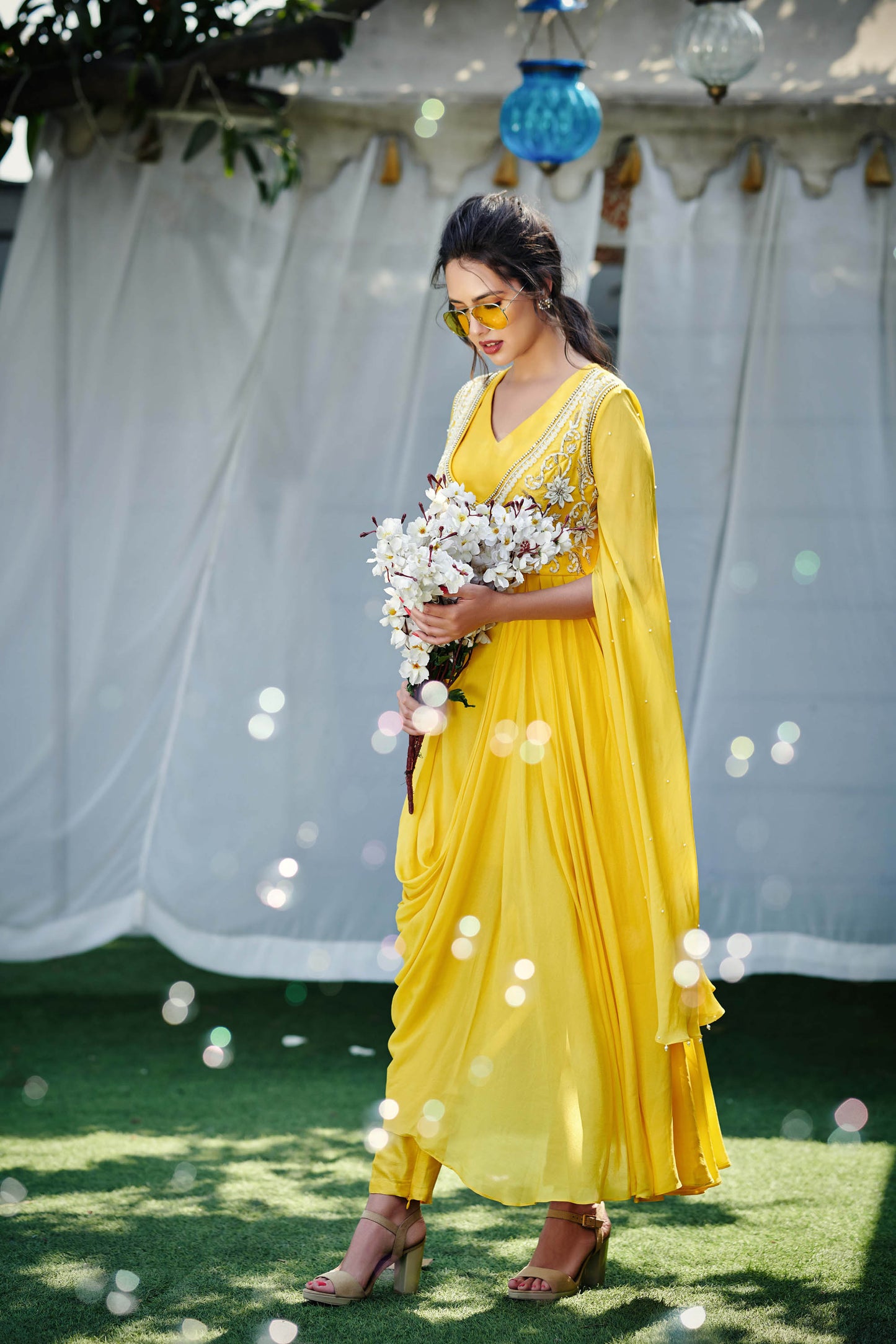 Yellow Georgette Crepe Pant Set