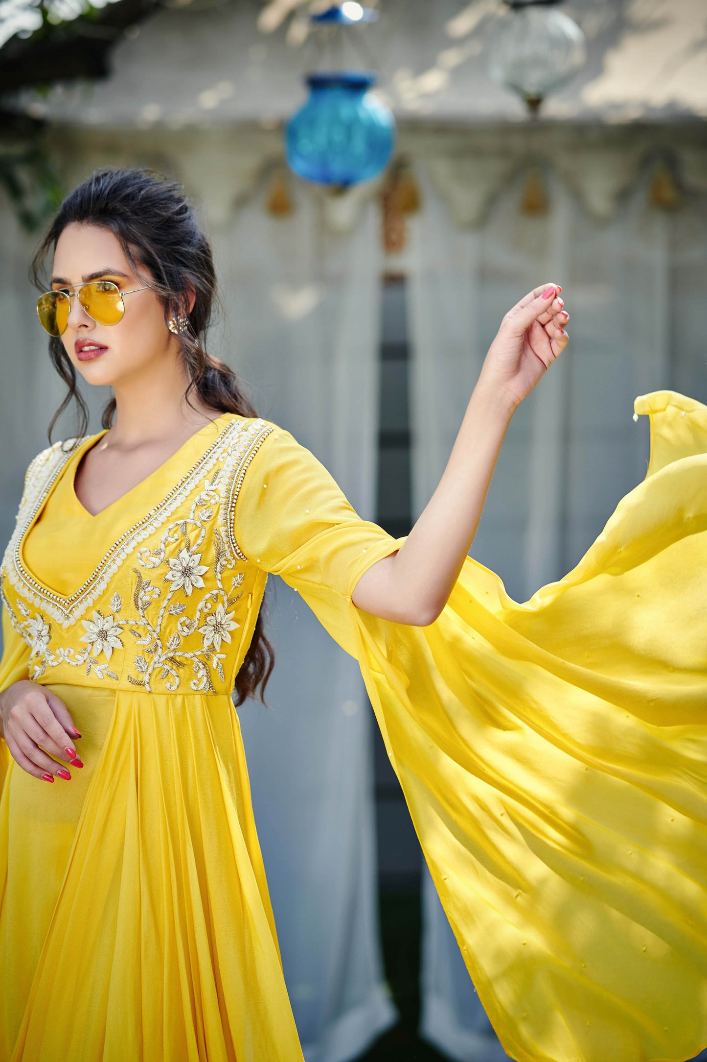 Yellow Georgette Crepe Pant Set