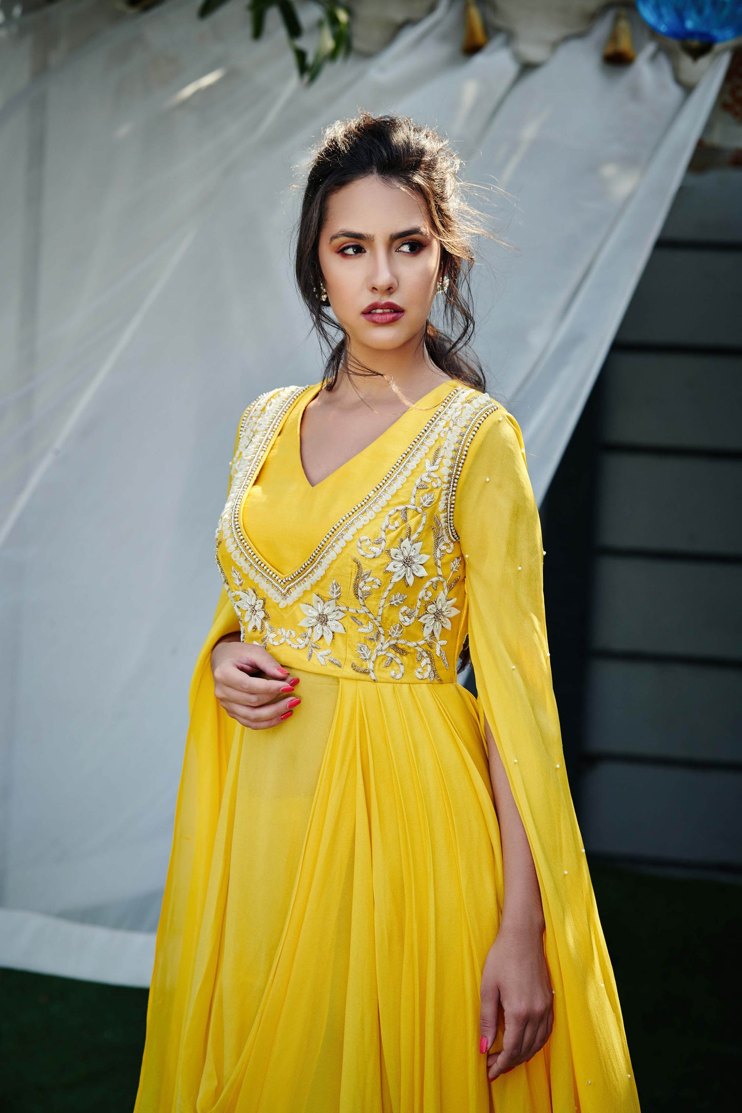 Yellow Georgette Crepe Pant Set