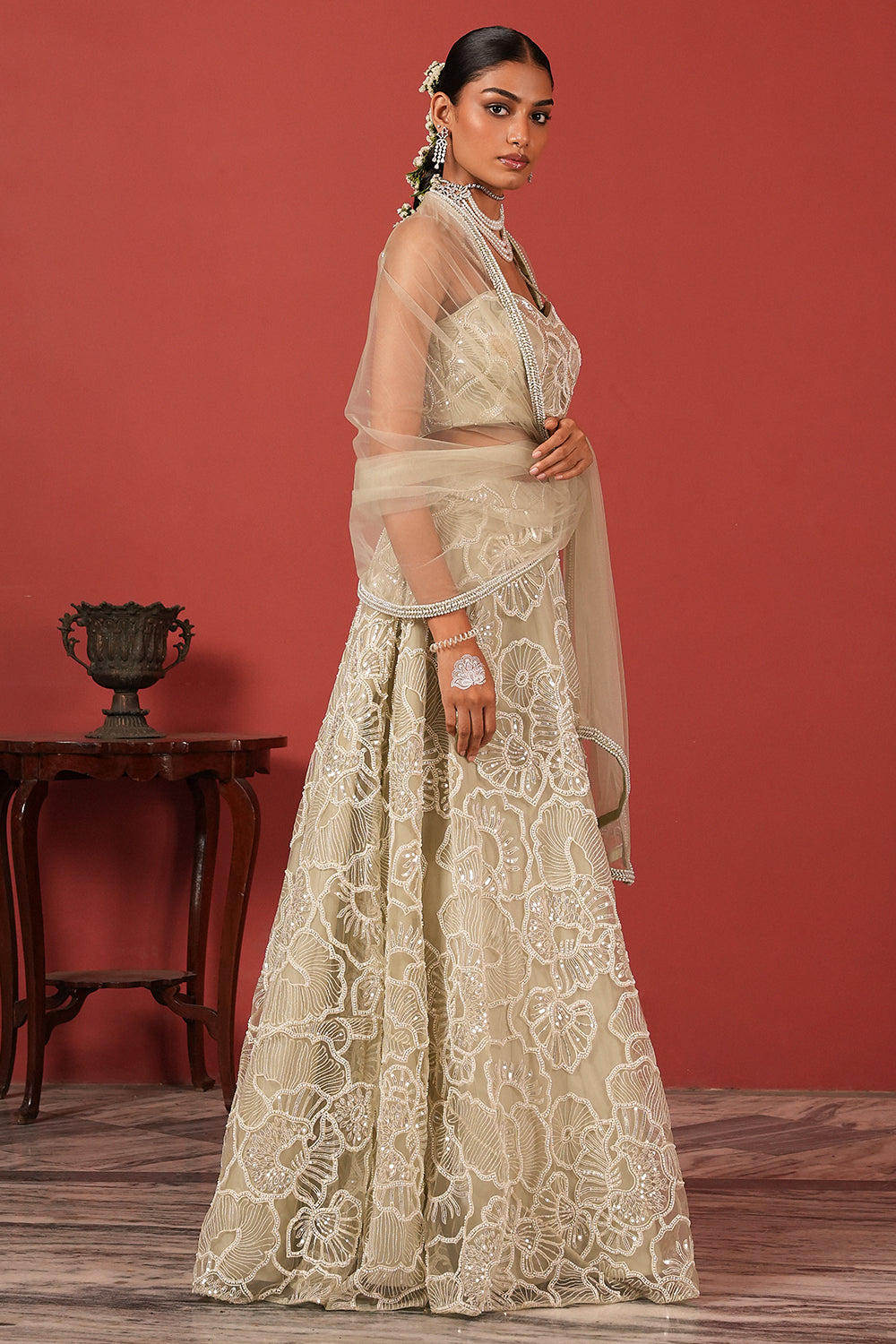 Green Bustier Blouse Lehenga Set
