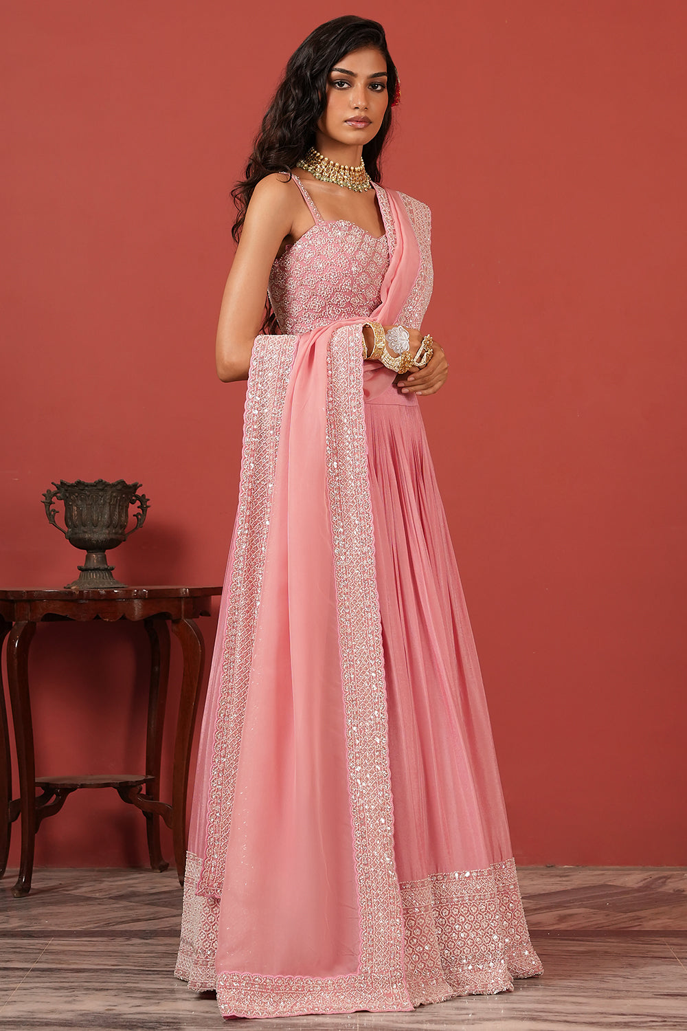 Hand-Embroidered Bustier Lehenga Set