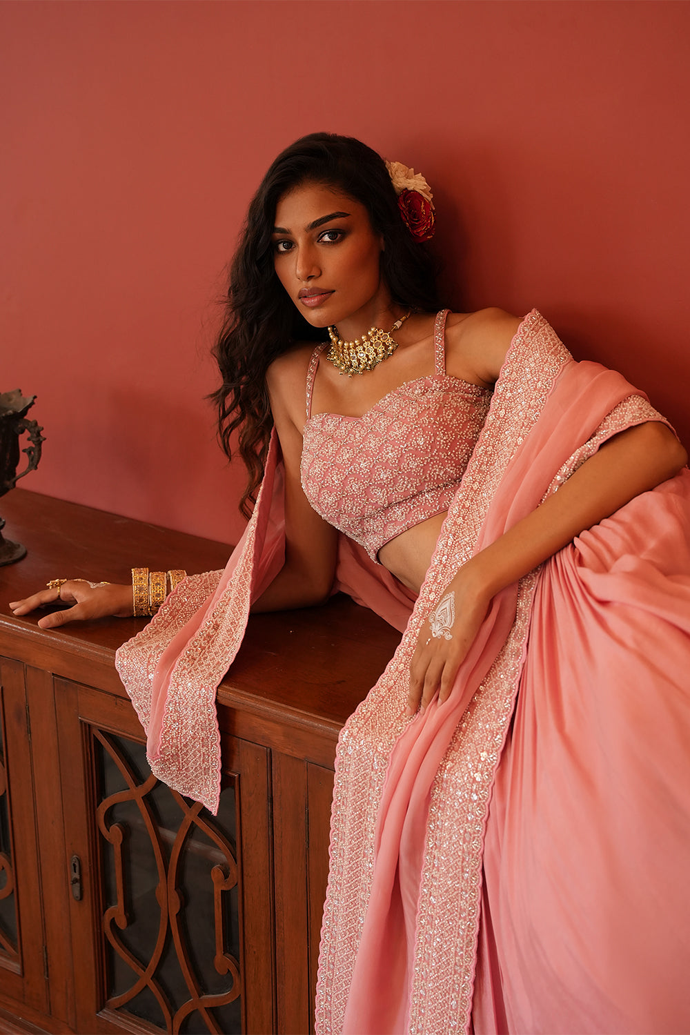 Hand-Embroidered Bustier Lehenga Set