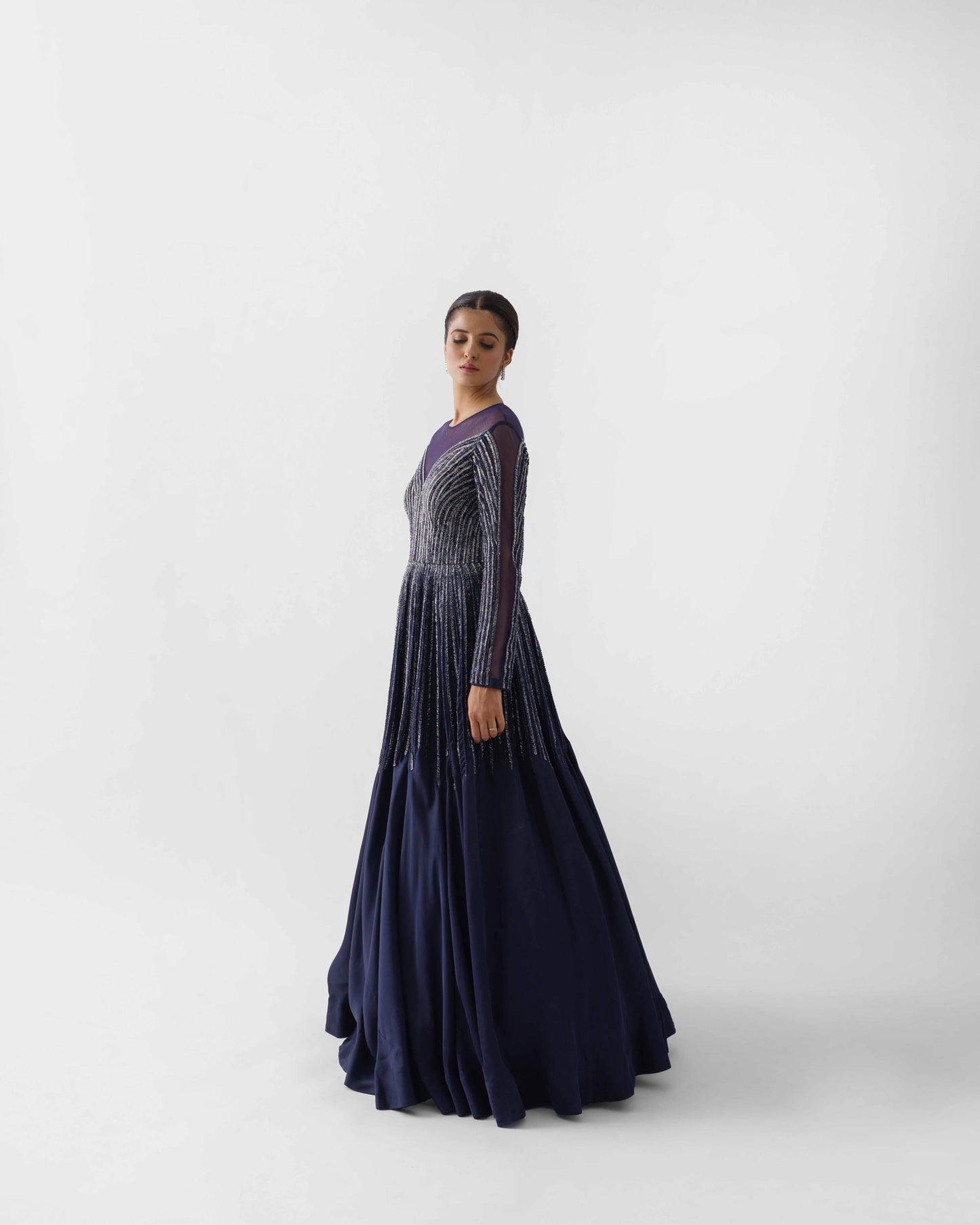 Navy Blue Flared Gown