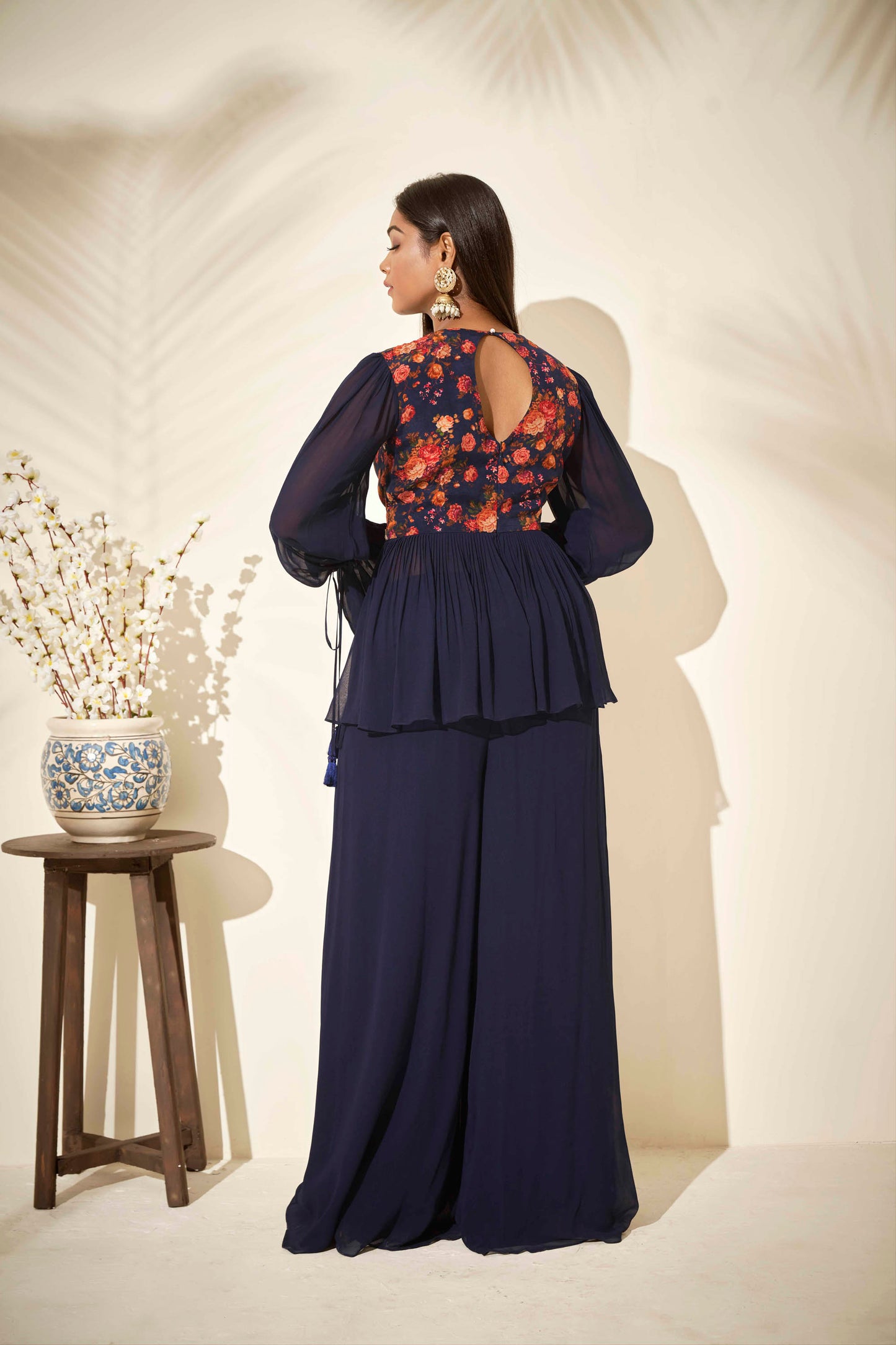 Navy Blue Flared Pant Set