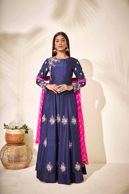 Blue Zardozi Hand Embroidered Anarkali Set