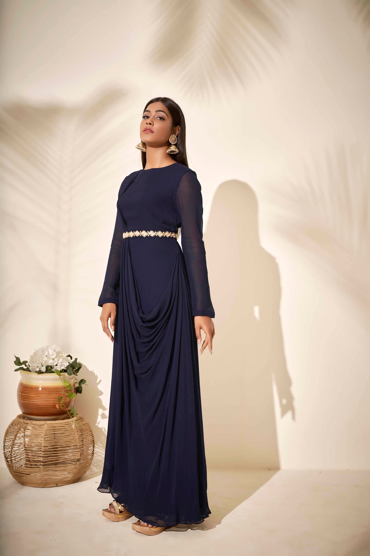 Navy Blue Draped Dress