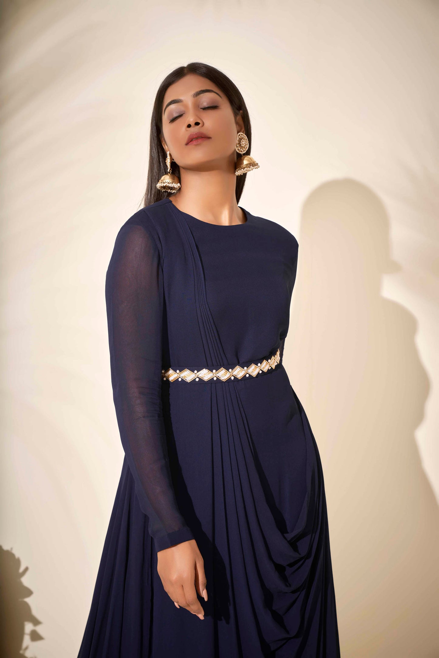 Navy Blue Draped Dress