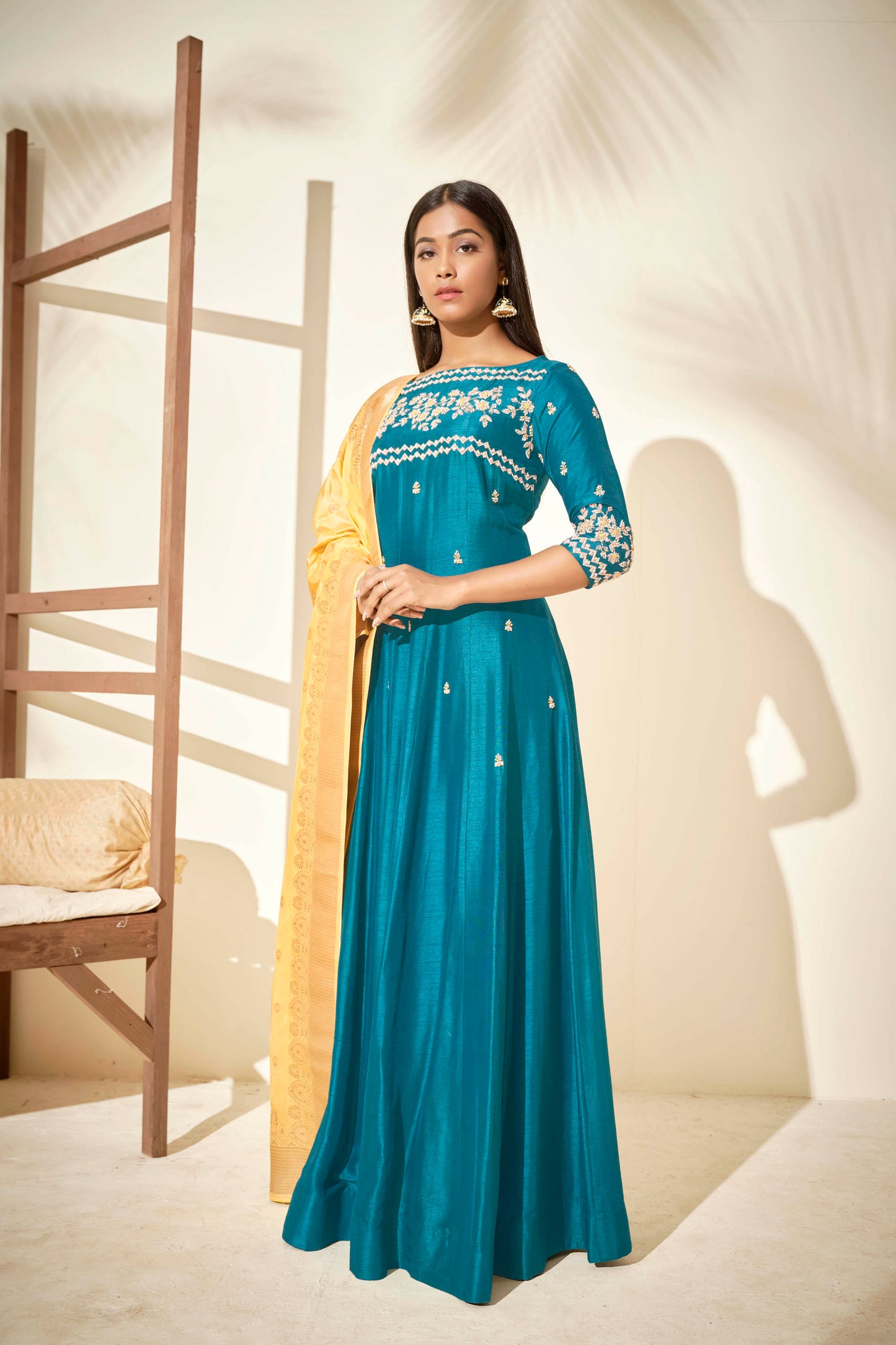 Teal Blue Handcrafted Anarkali Set