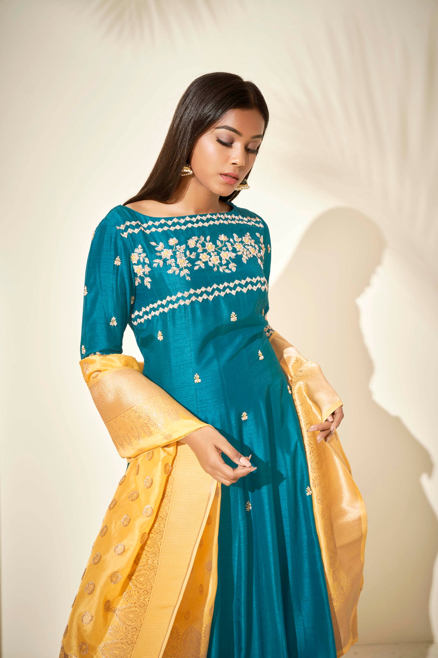 Teal Blue Handcrafted Anarkali Set